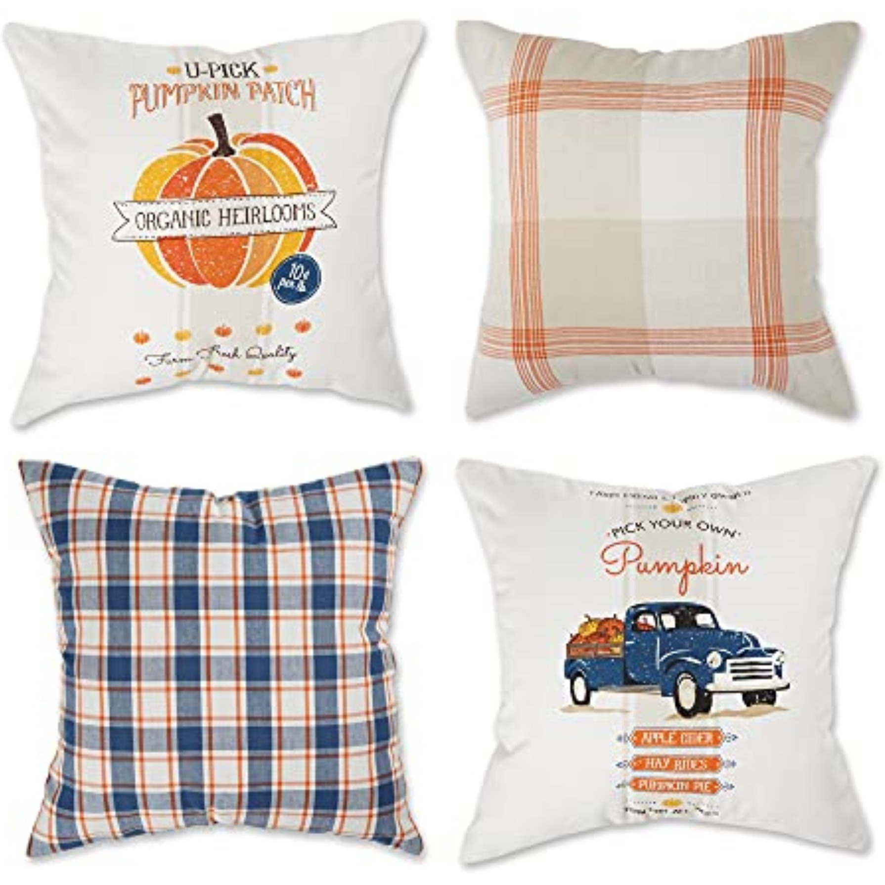 DII Asst Autumn Plaid And Print Pillow Cover 18x18 inch, 4 Piece