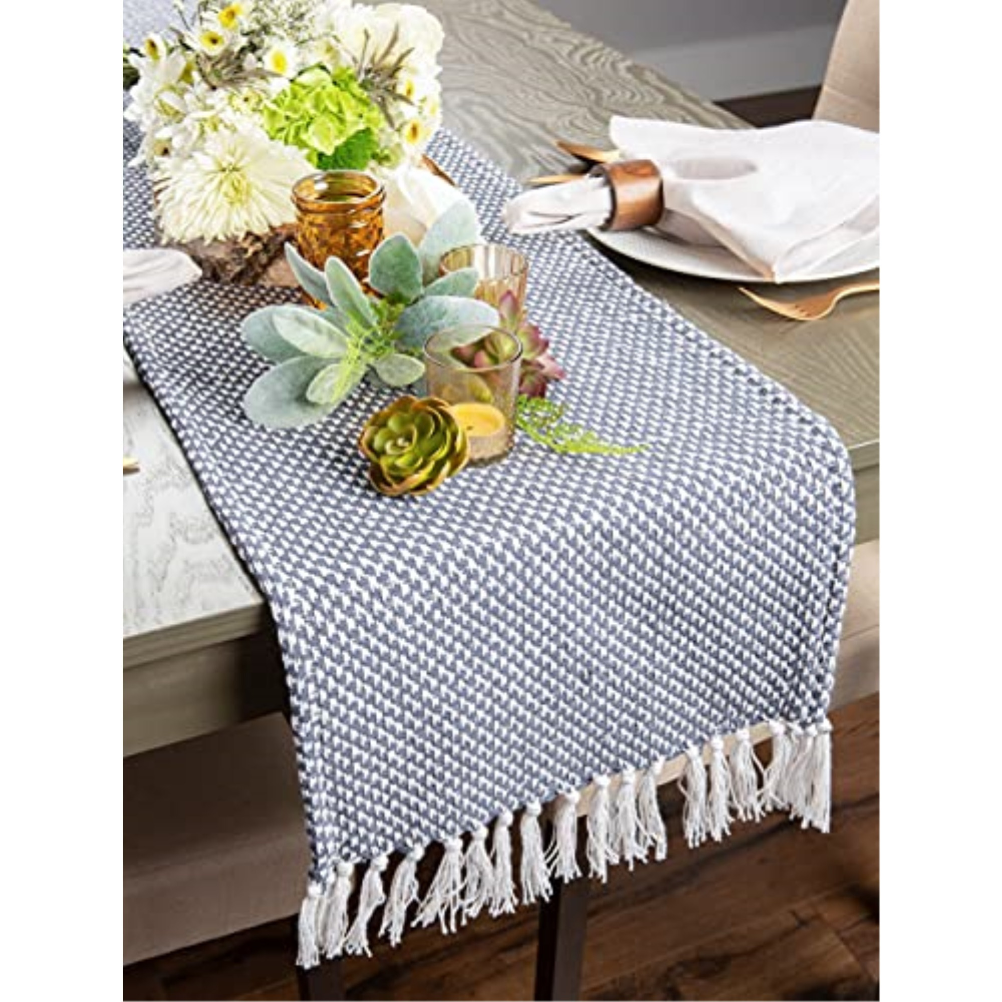 DII French Blue Woven Table Runner 15x108"
