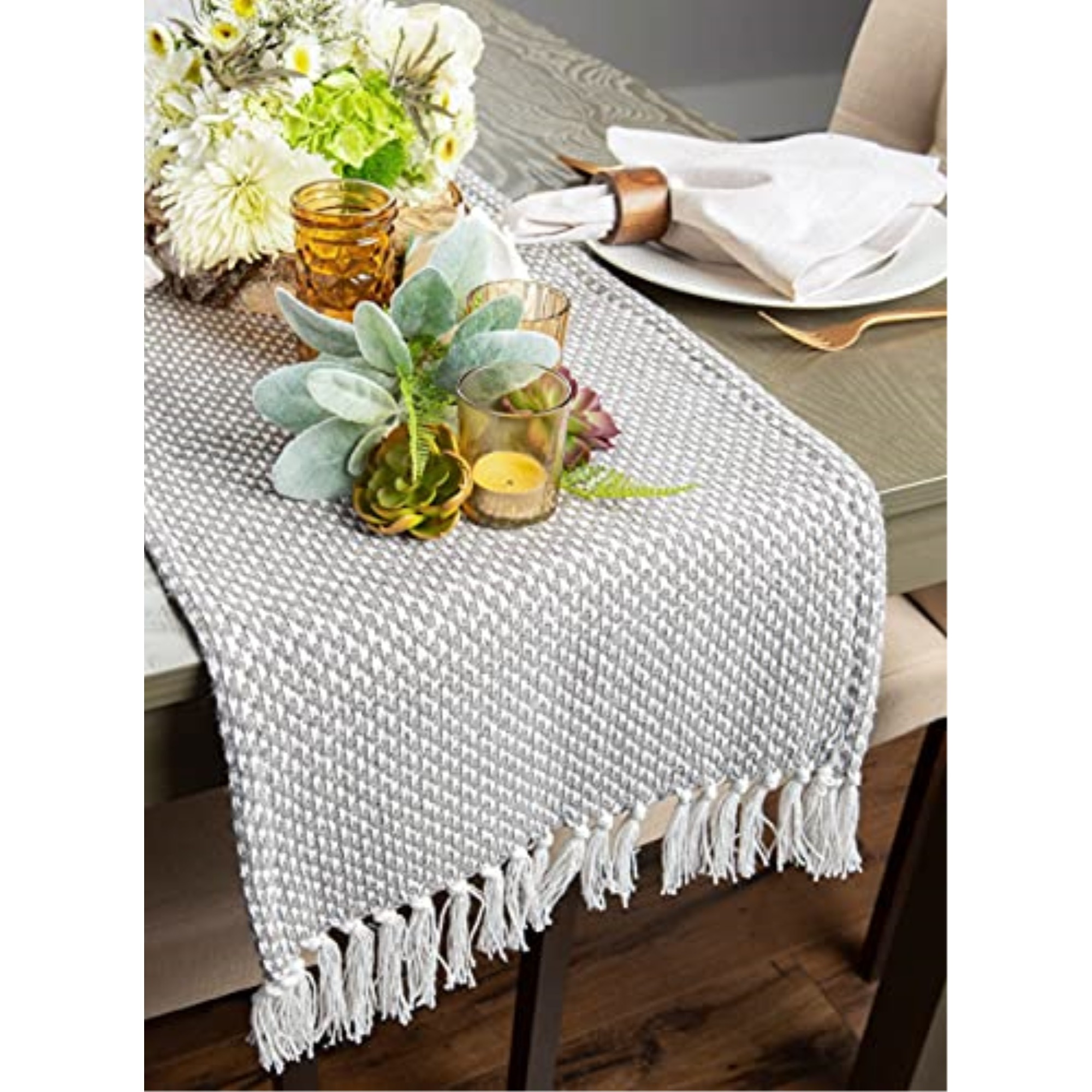DII Gray Woven Table Runner 15x108"