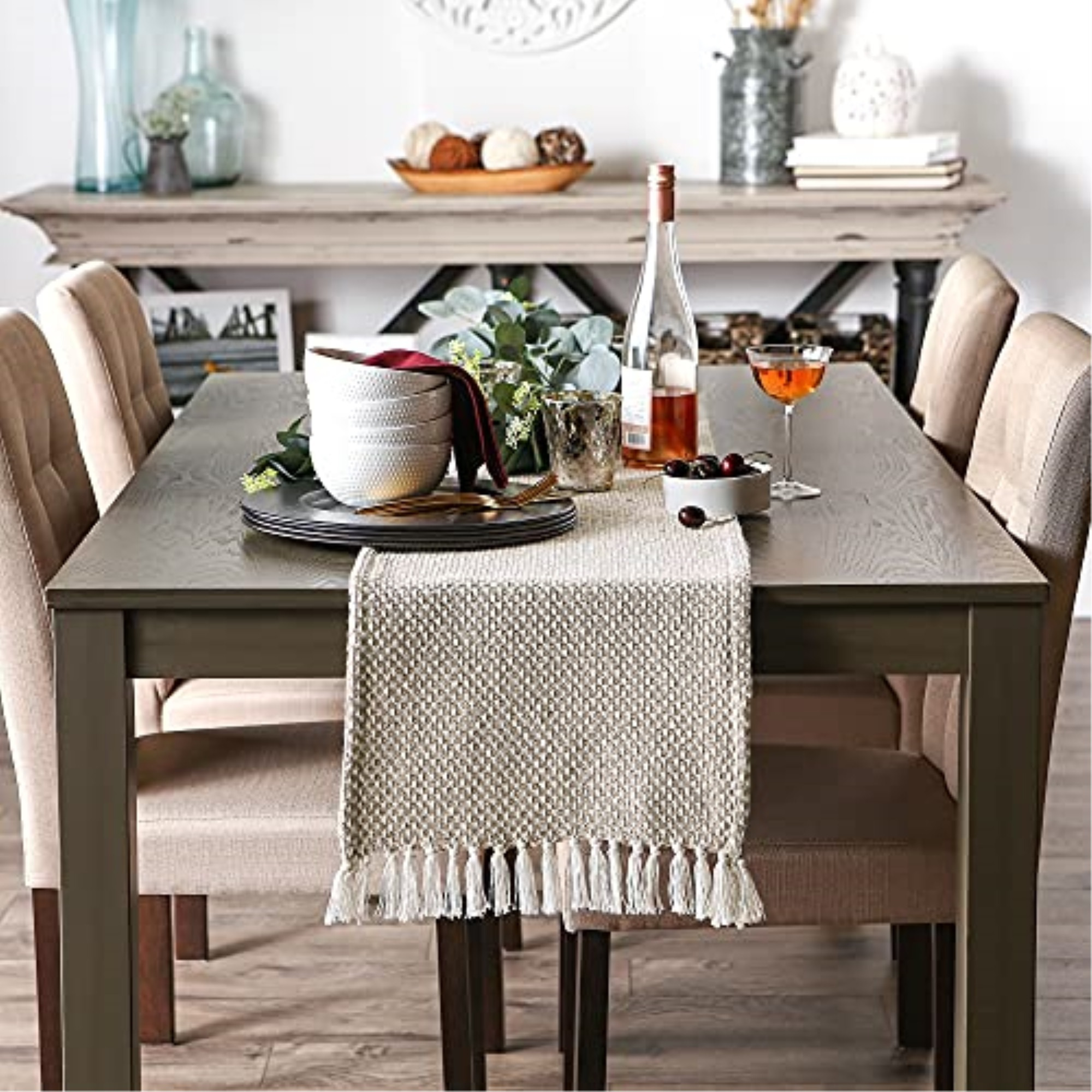 DII Stone Woven Table Runner 15x108"