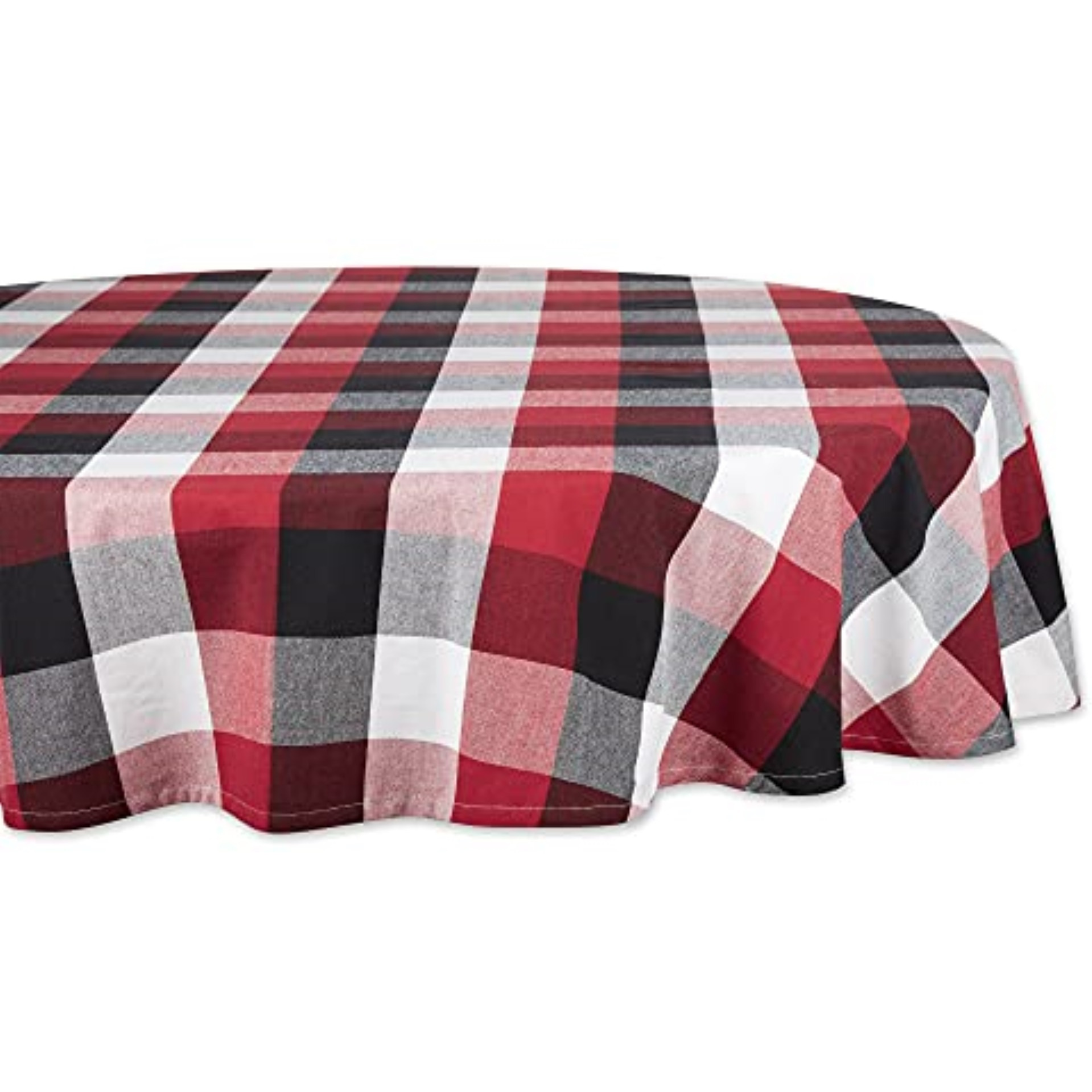 DII Cardinal Red Tri Color Check Tablecloth 70 Round