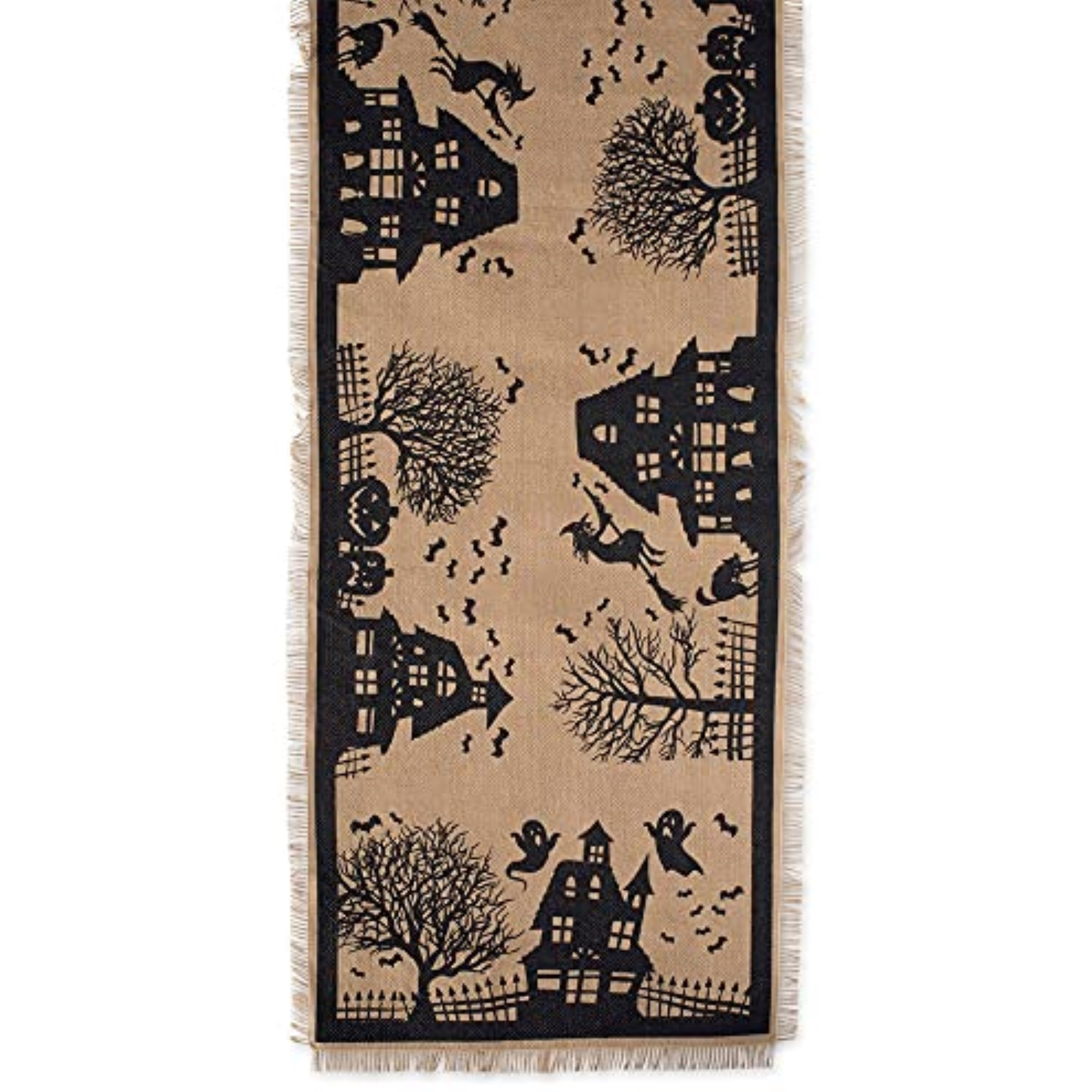 DII Haunted House Burlap Table Runner 14x113