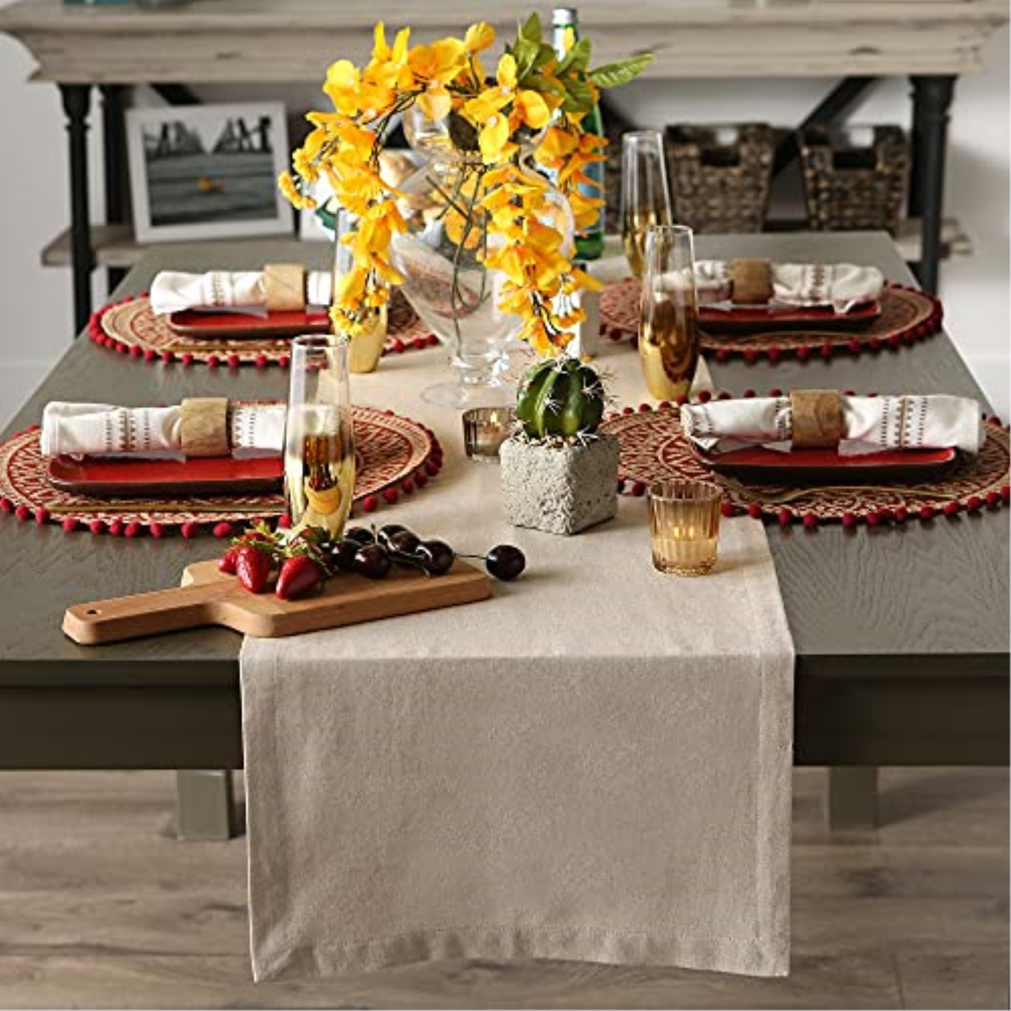 DII Stone Brown Solid Chambray Table Runner 14x108"