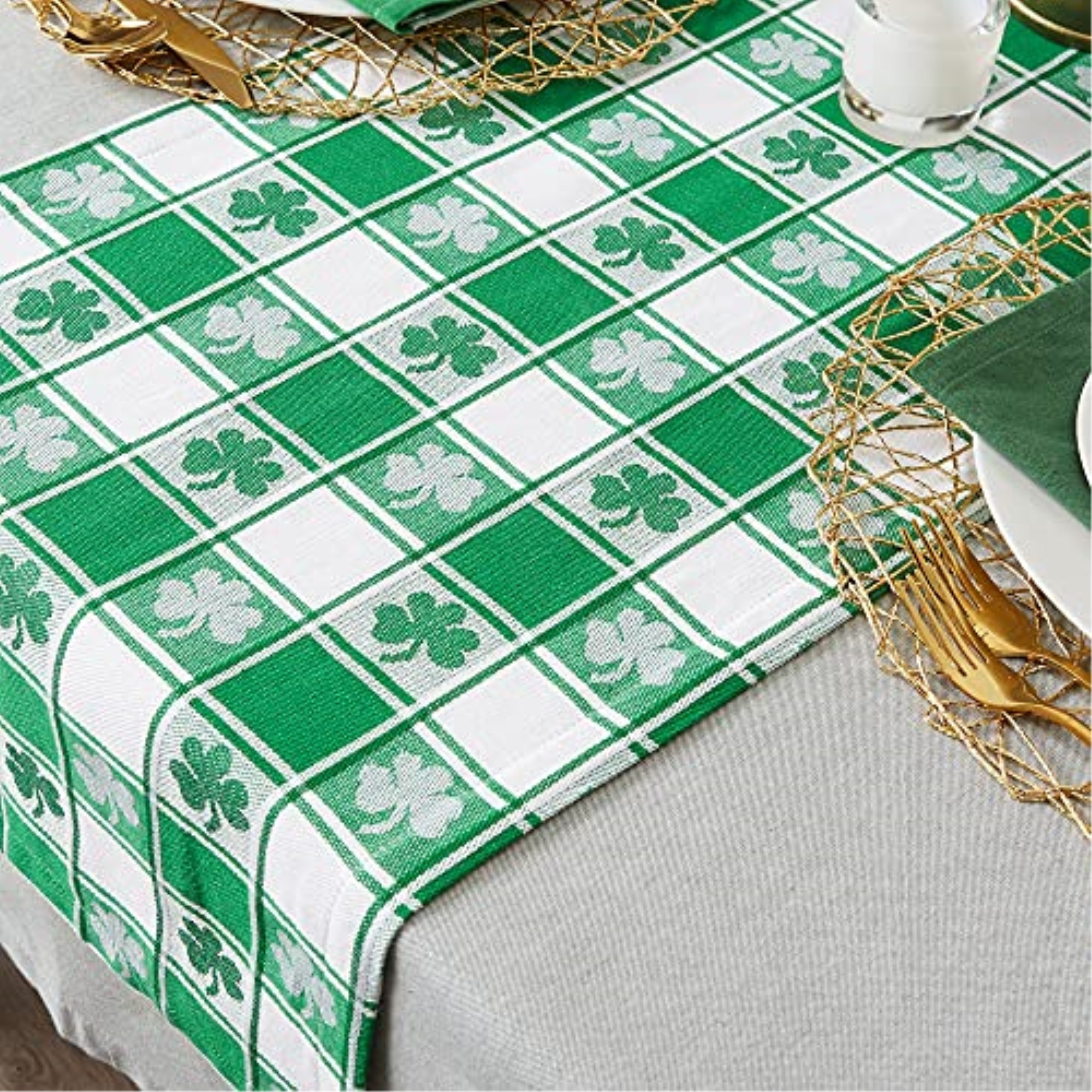 DII Shamrock Woven Check Table Runner 14x108"
