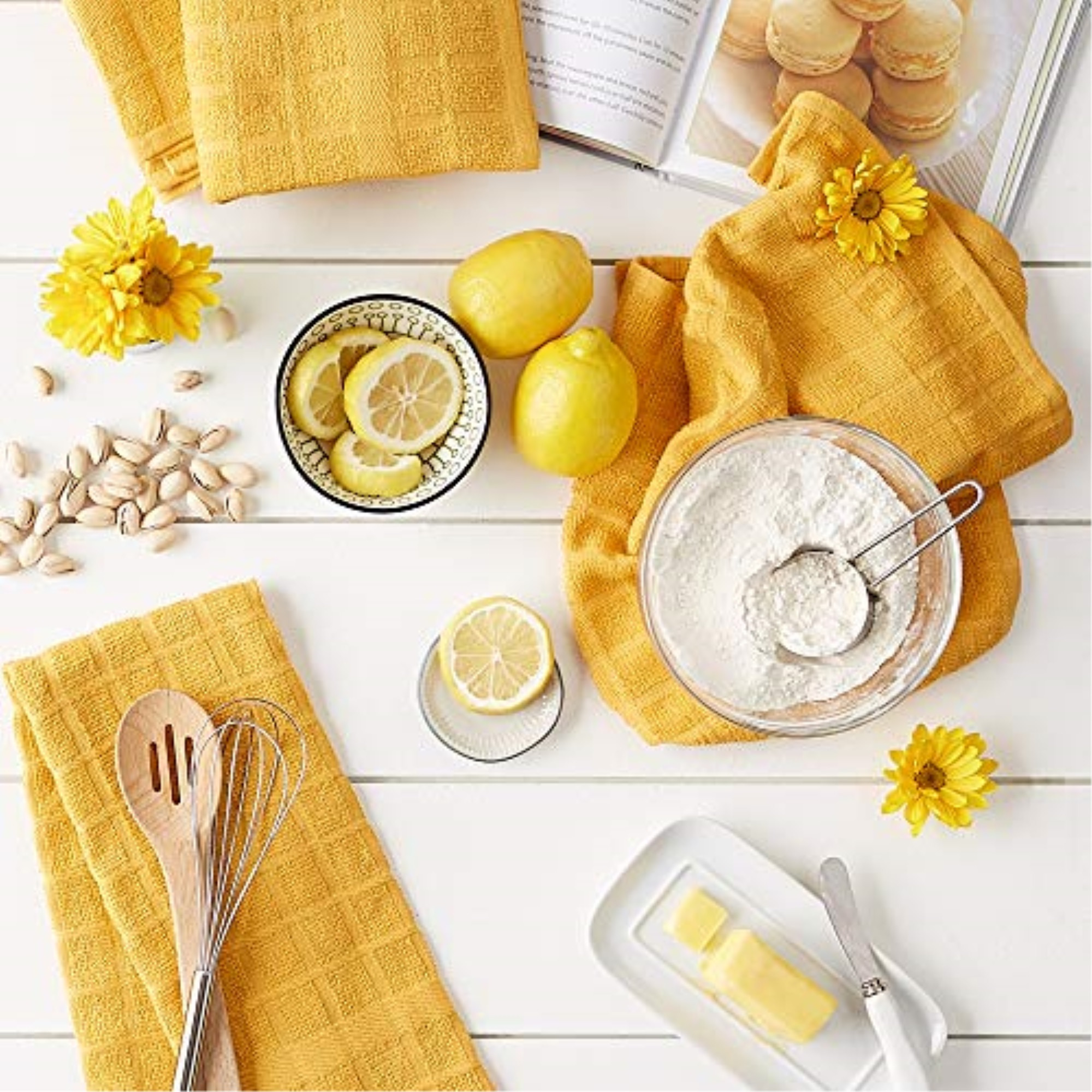 DII Solid Honey Gold Windowpane Terry Dishtowel 4 Piece