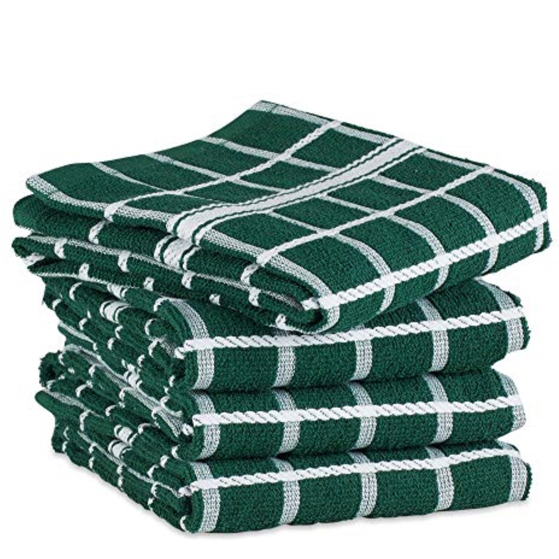 DII Dark Green Solid Windowpane Terry Dishtowel 4 Piece