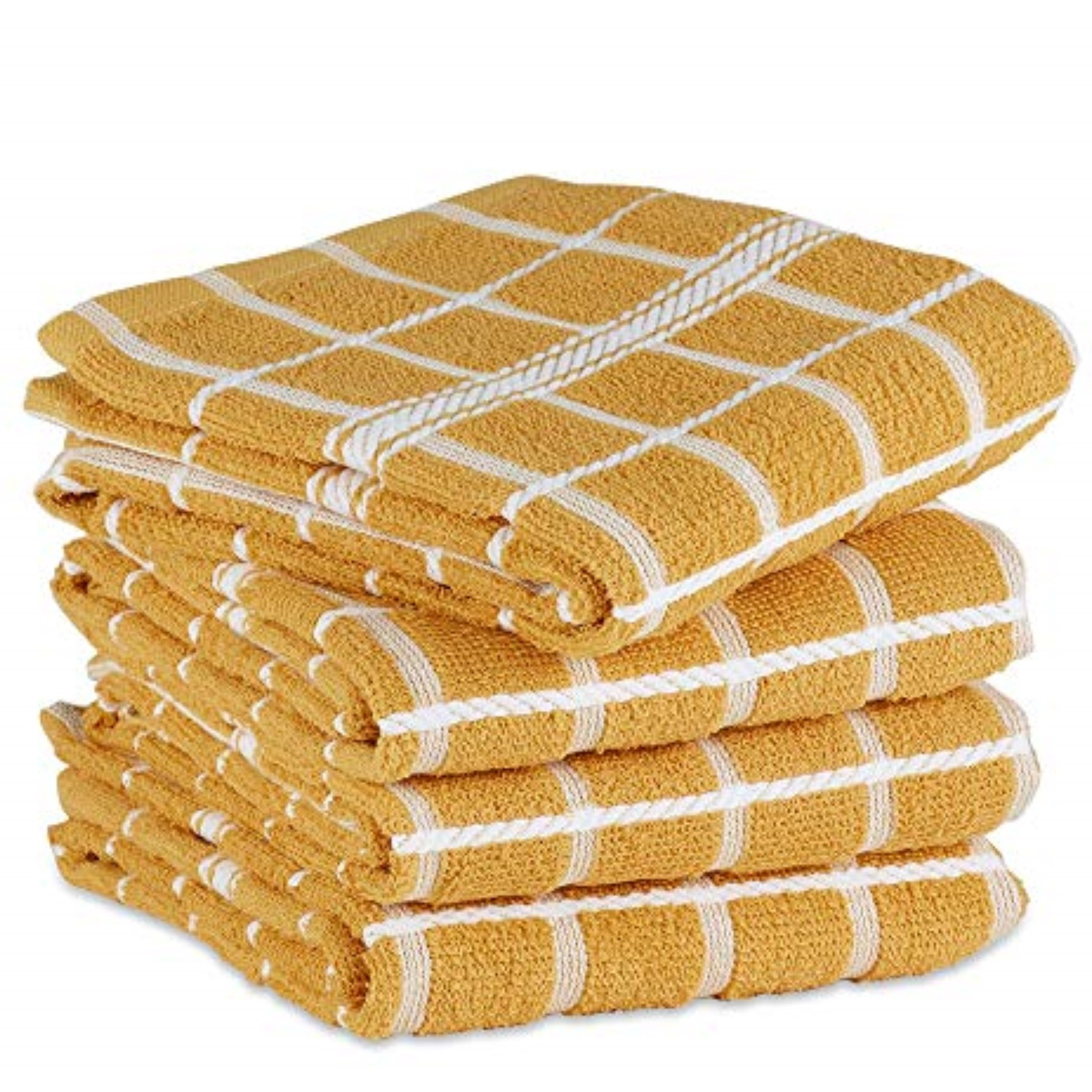 DII Honey Gold Solid Windowpane Terry Dishtowel 4 Piece