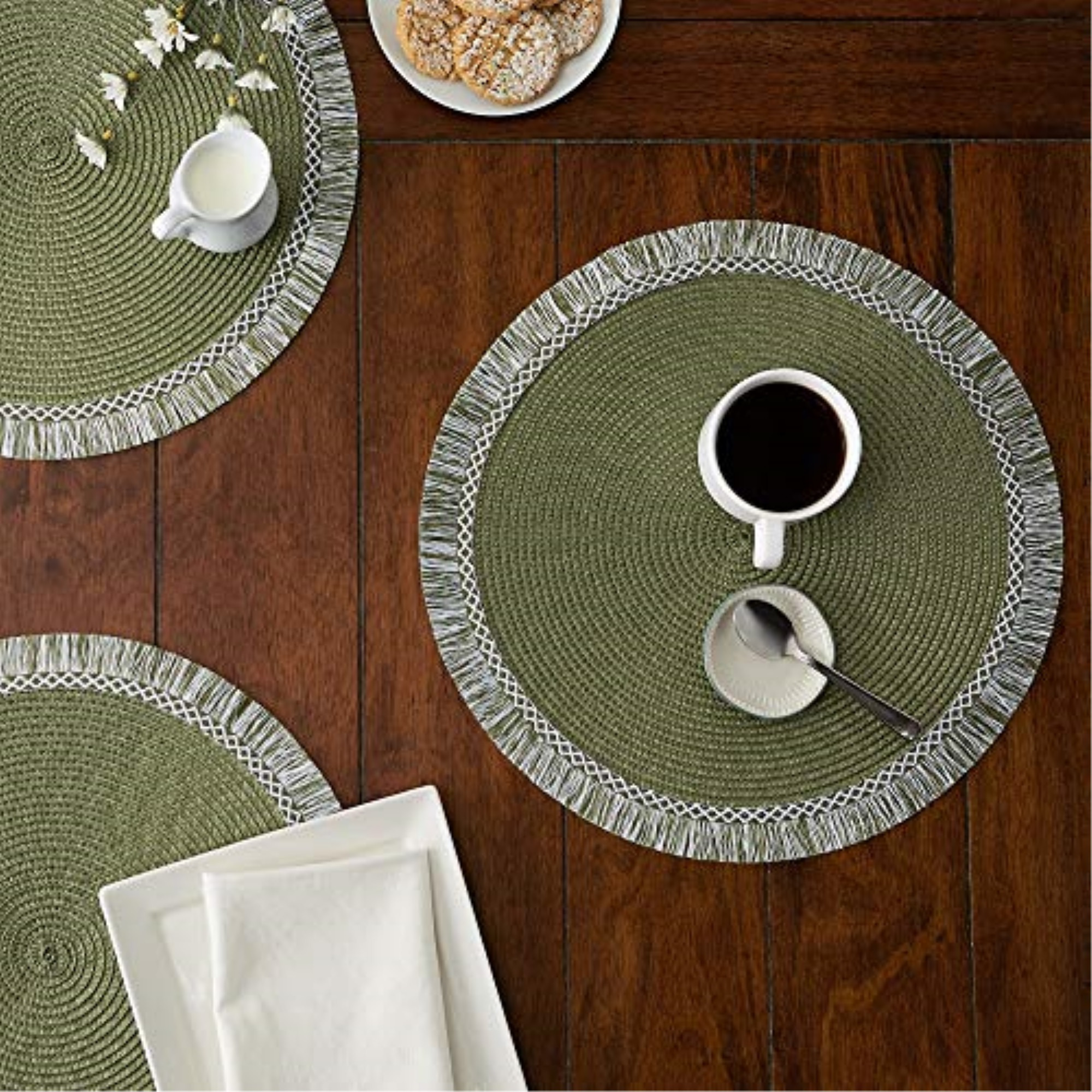 DII Sage Round Fringed Placemat Set of 6
