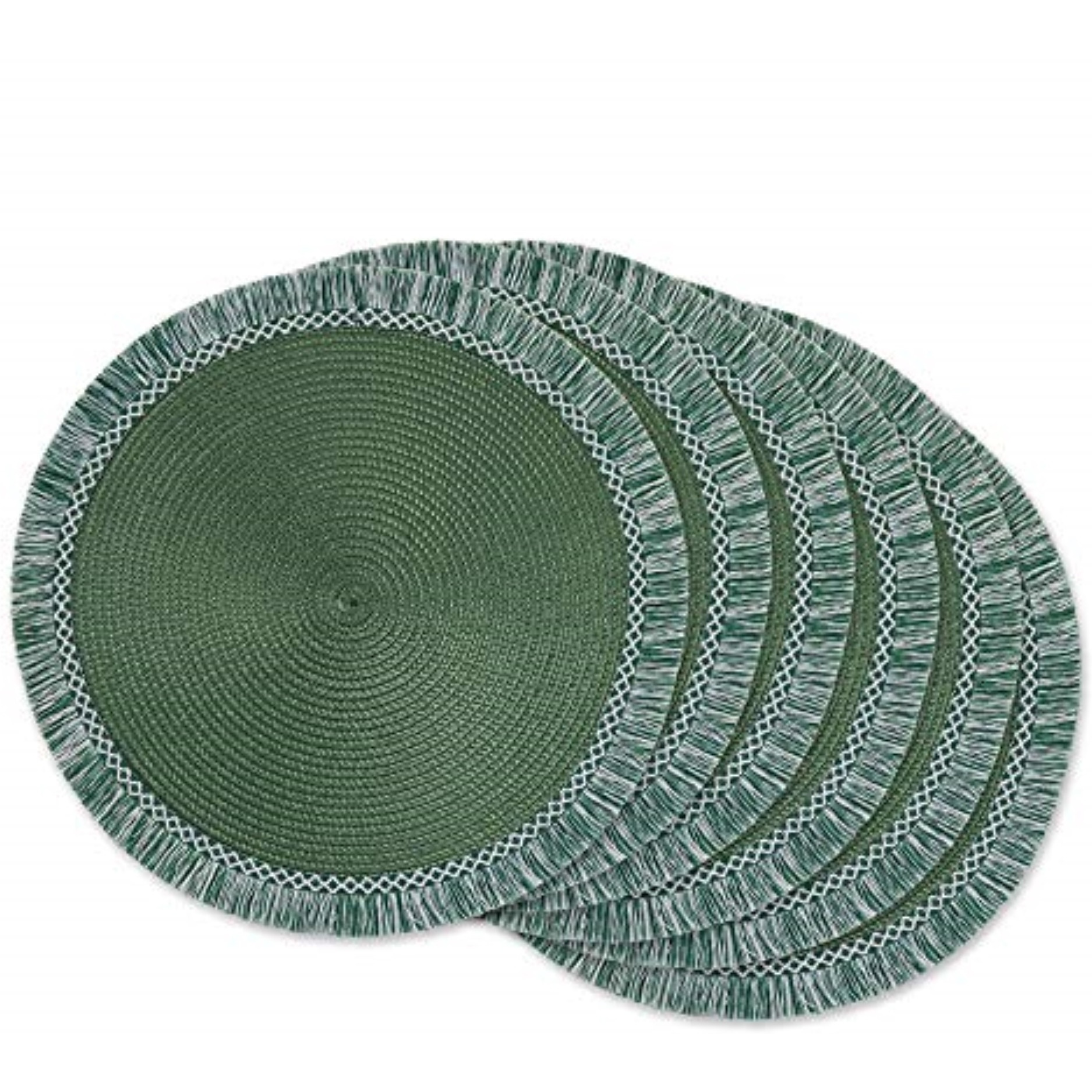 DII Dark Green Round Fringed Placemat Set of 6