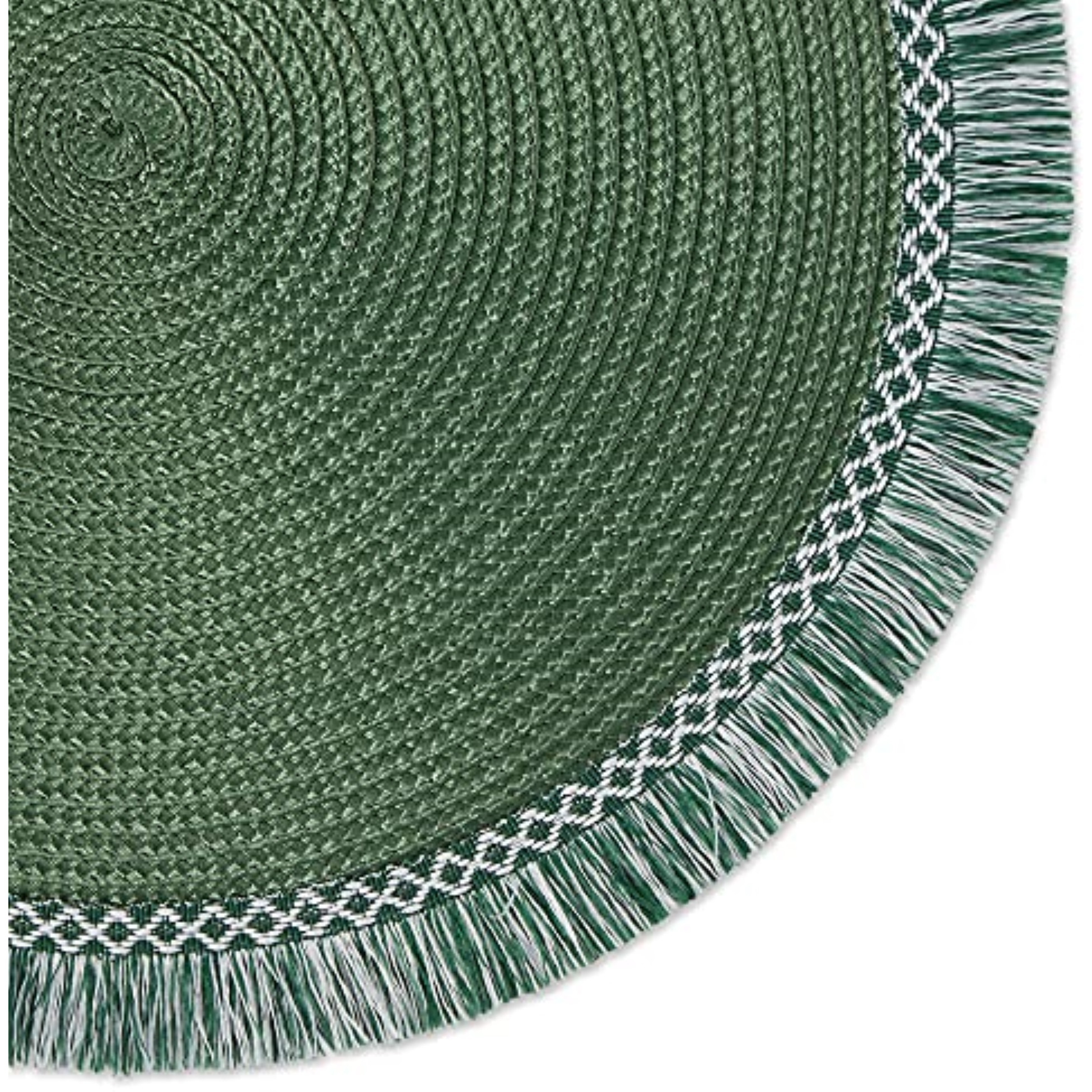 DII Dark Green Round Fringed Placemat Set of 6
