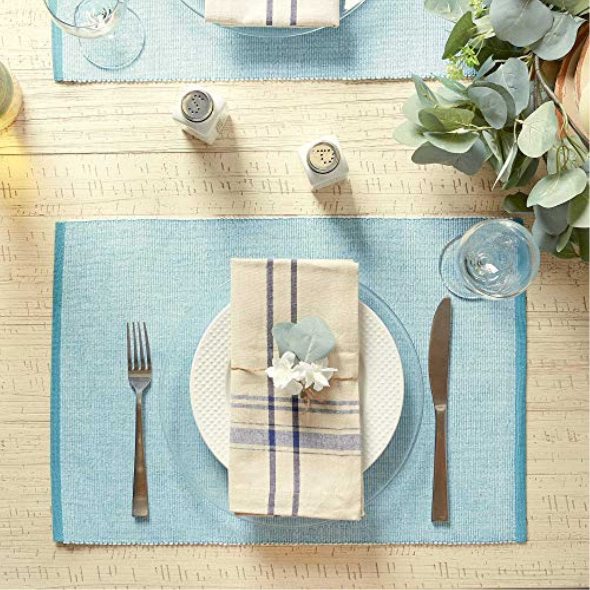 DII Storm Blue Eco-Friendly Chambray Fine Ribbed Placemat 6 Piece
