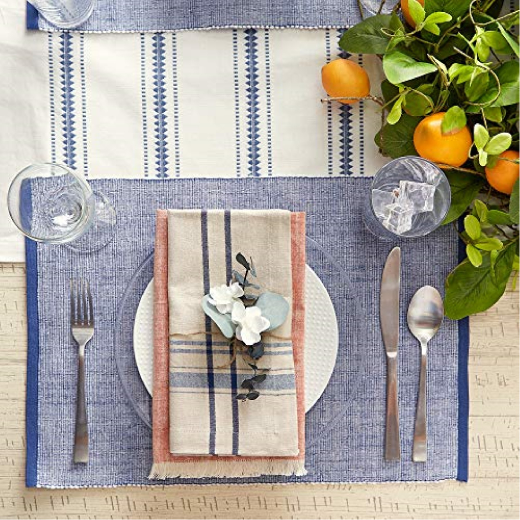 DII French Blue Eco-Friendly Chambray Fine Ribbed Placemat 6 Piece
