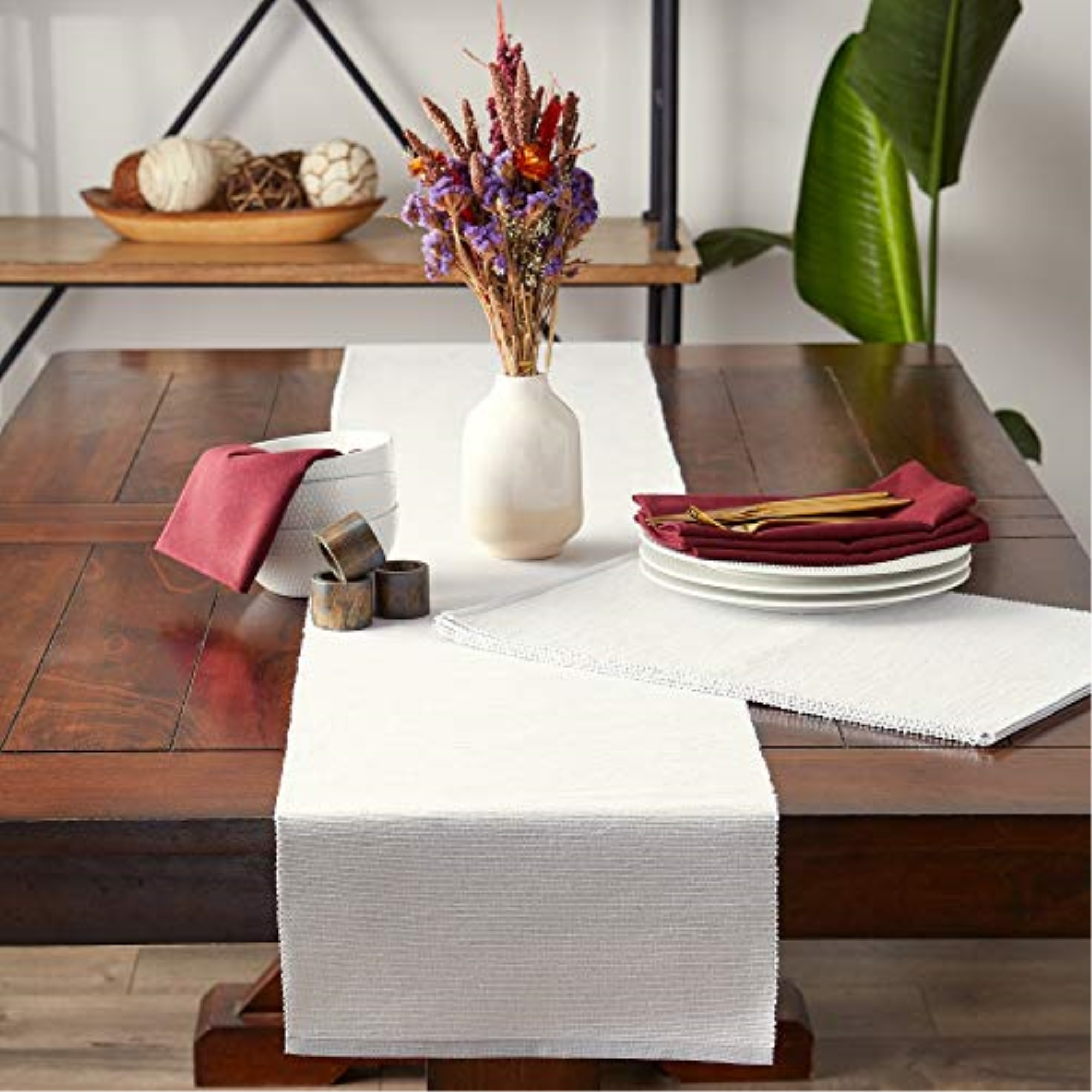 DII Light Gray Eco-Friendly Chambray Fine Ribbed Table Runner 13x72 inches