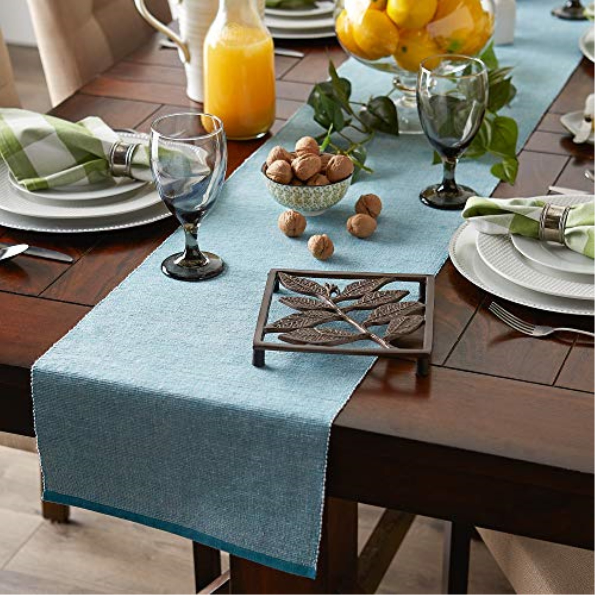 DII Storm Blue Eco-Friendly Chambray Fine Ribbed Table Runner 13x72 inches