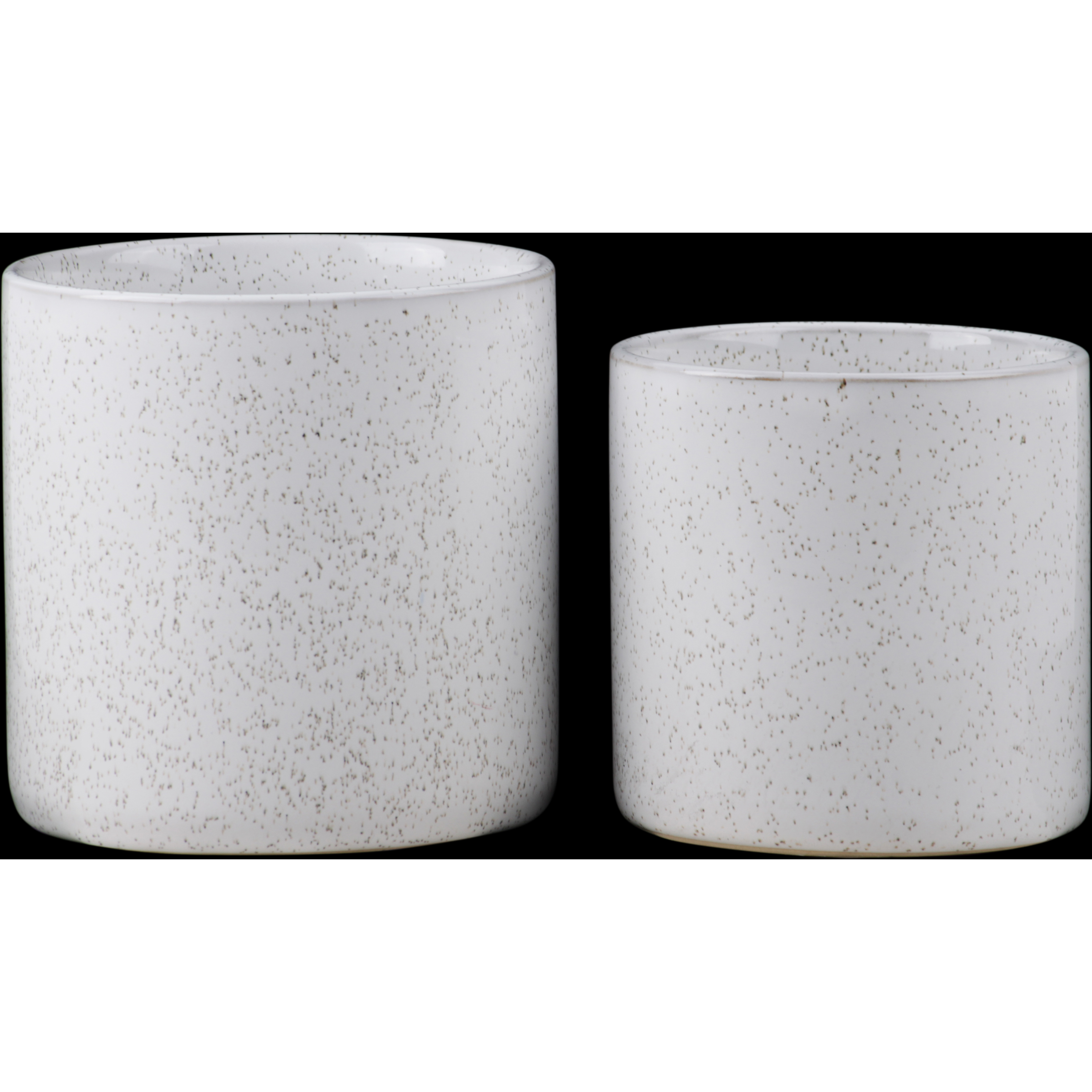 Ceramic Round Pot Planters with Speckled Brown Design Set of Two Gloss Finish White