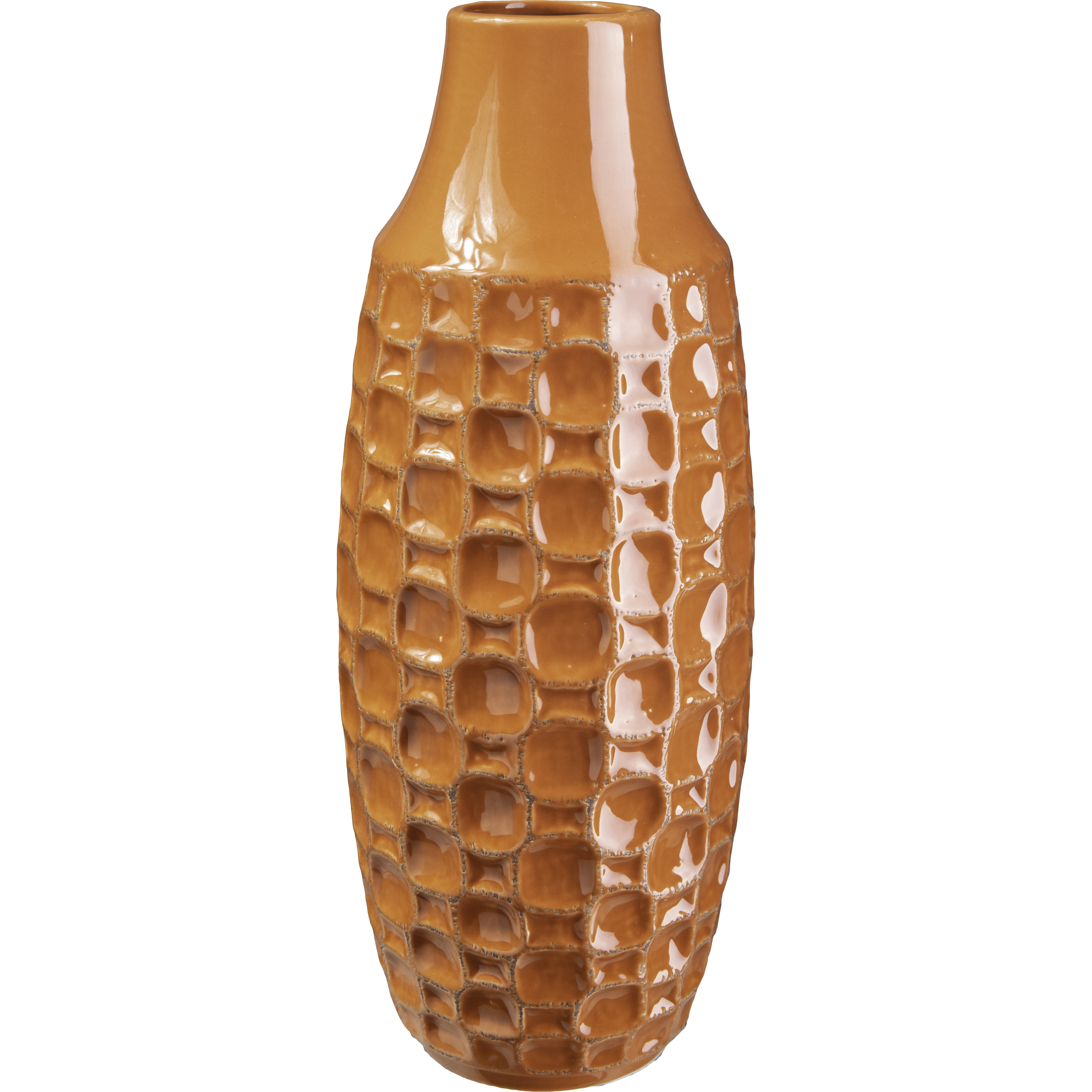 Ceramic Tall Round Vase with Engraved Abstract Design Lower Body LG Gloss Finish Orange