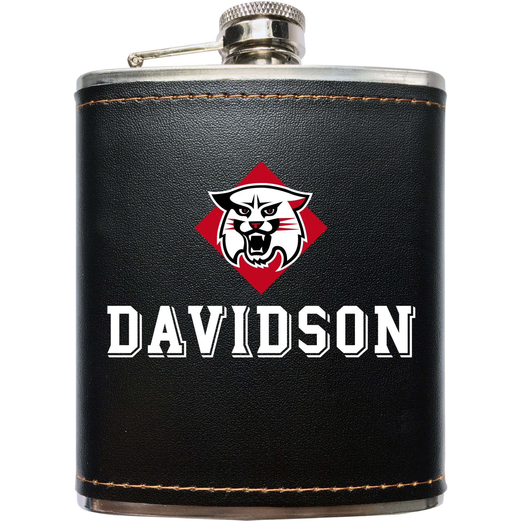 Davidson College Black Leather Wrapped Stainless Steel 7 oz Flask
