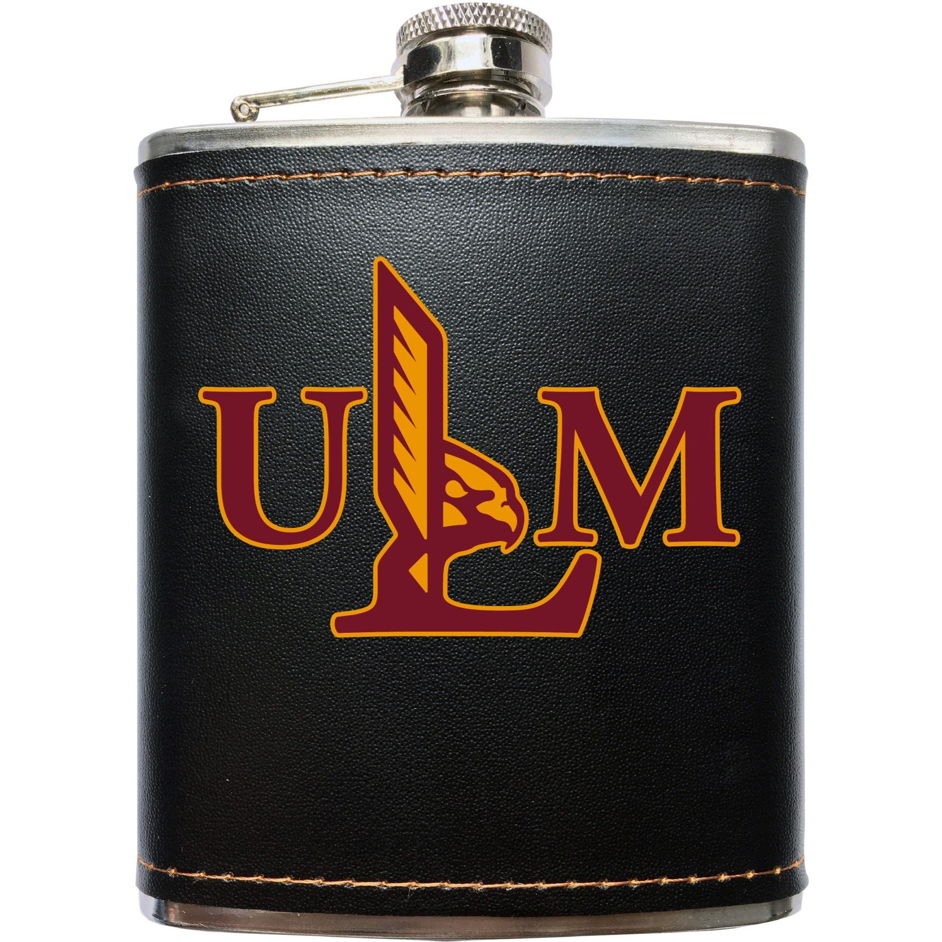 University of Louisiana Monroe Black Leather Wrapped Stainless Steel 7 oz Flask