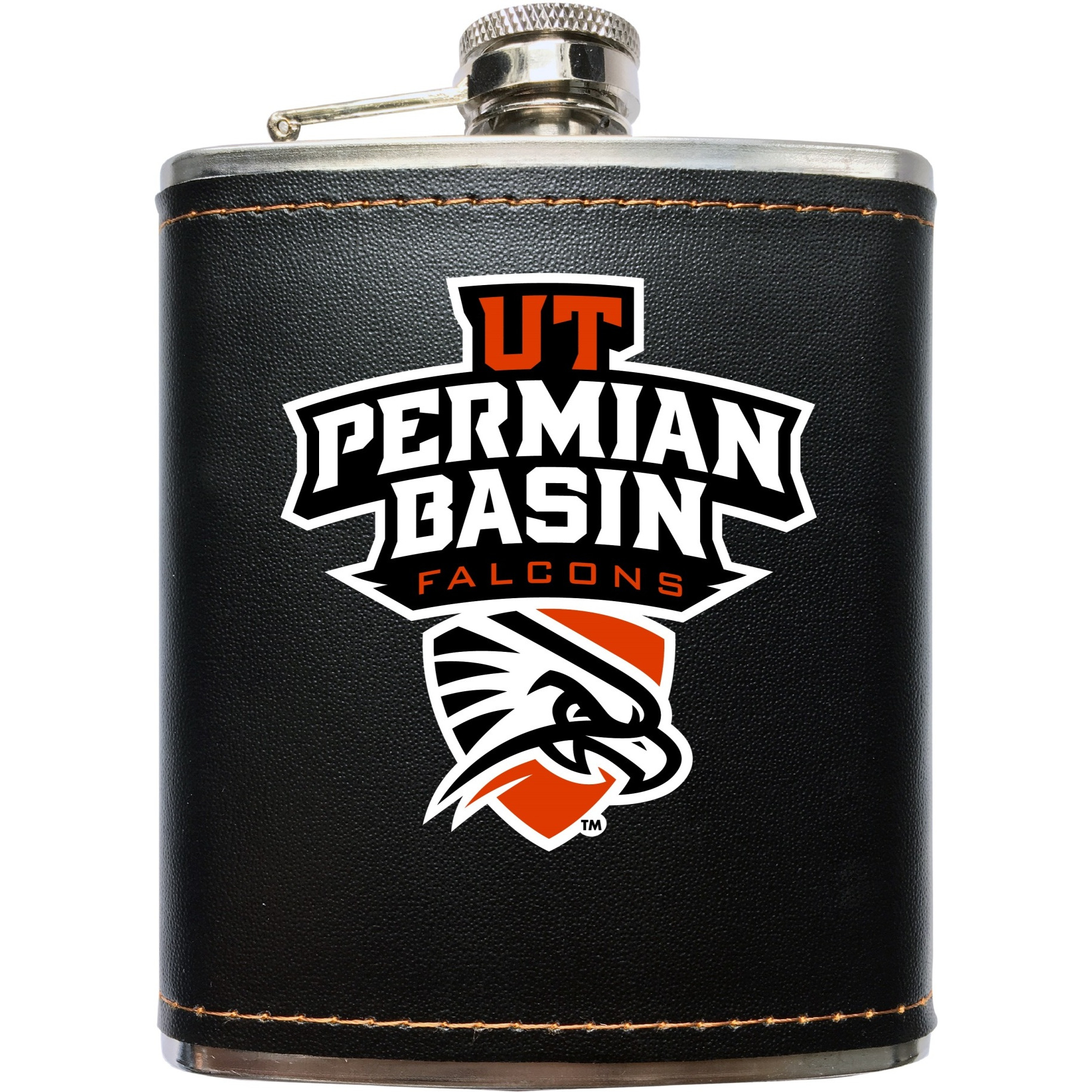 University of Texas of the Permian Basin Black Leather Wrapped Stainless Steel 7 oz Flask