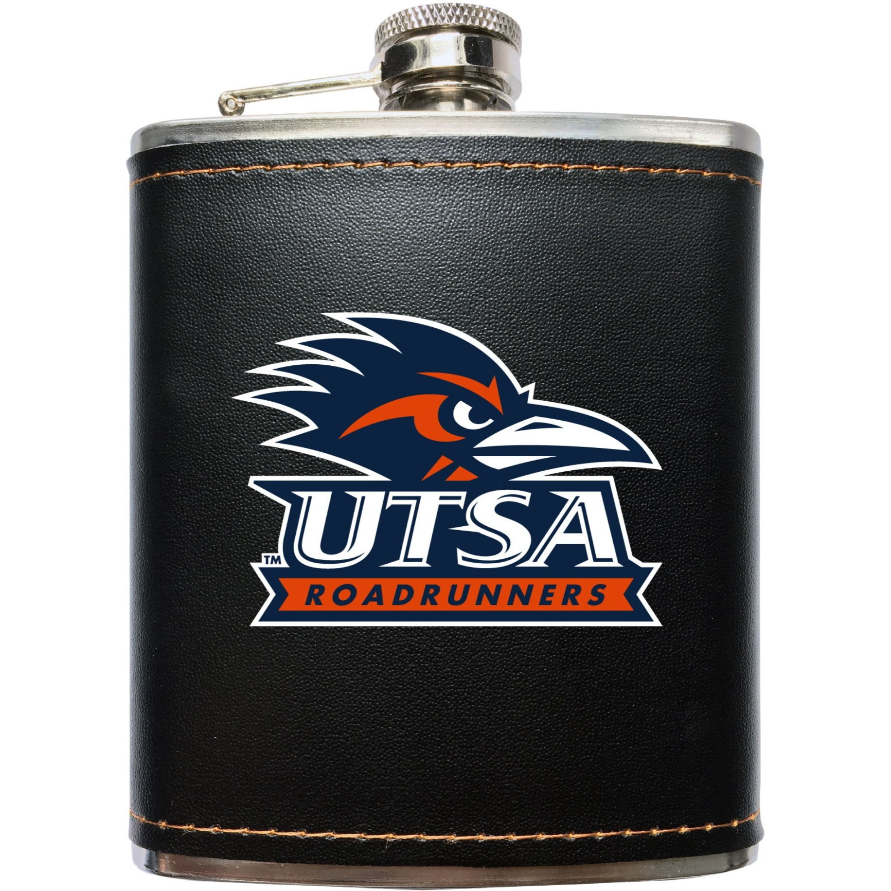 UTSA Road Runners Black Leather Wrapped Stainless Steel 7 oz Flask