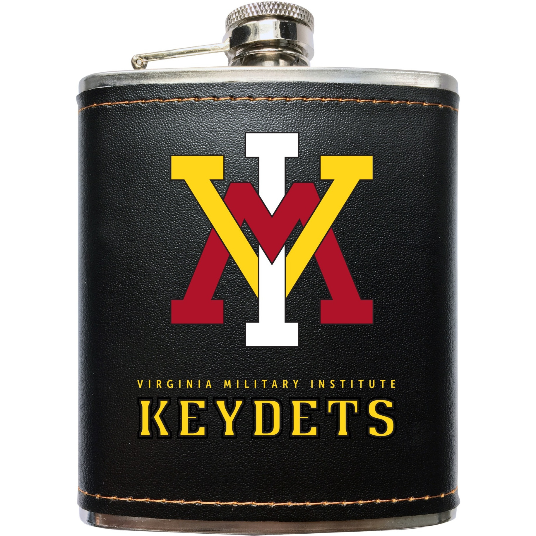 VMI Keydets Black Leather Wrapped Stainless Steel 7 oz Flask