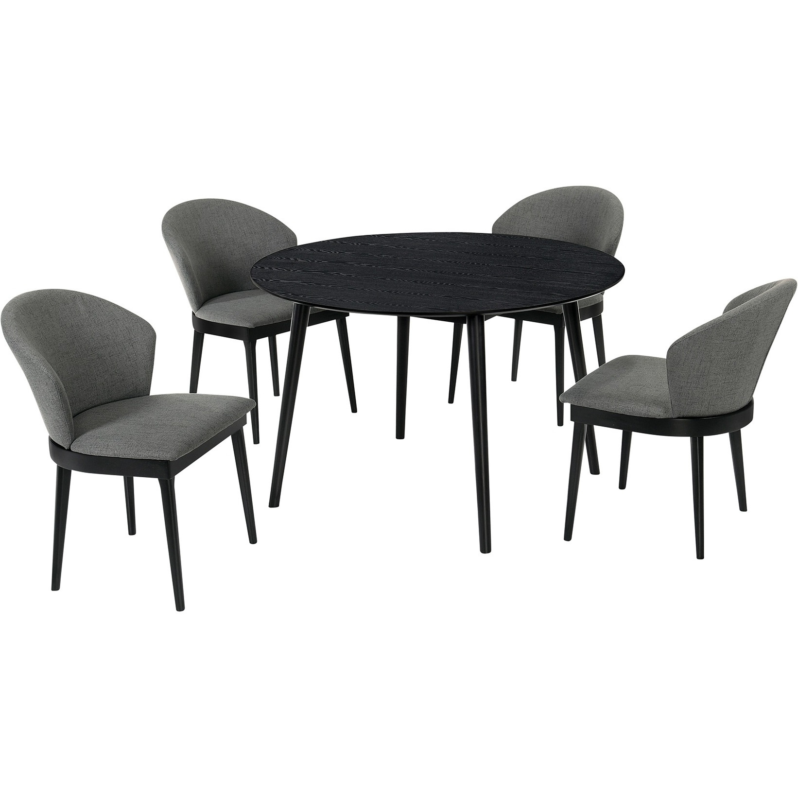 Arcadia and Juno 48" Round Charcoal and Black Wood 5 Piece Dining Set