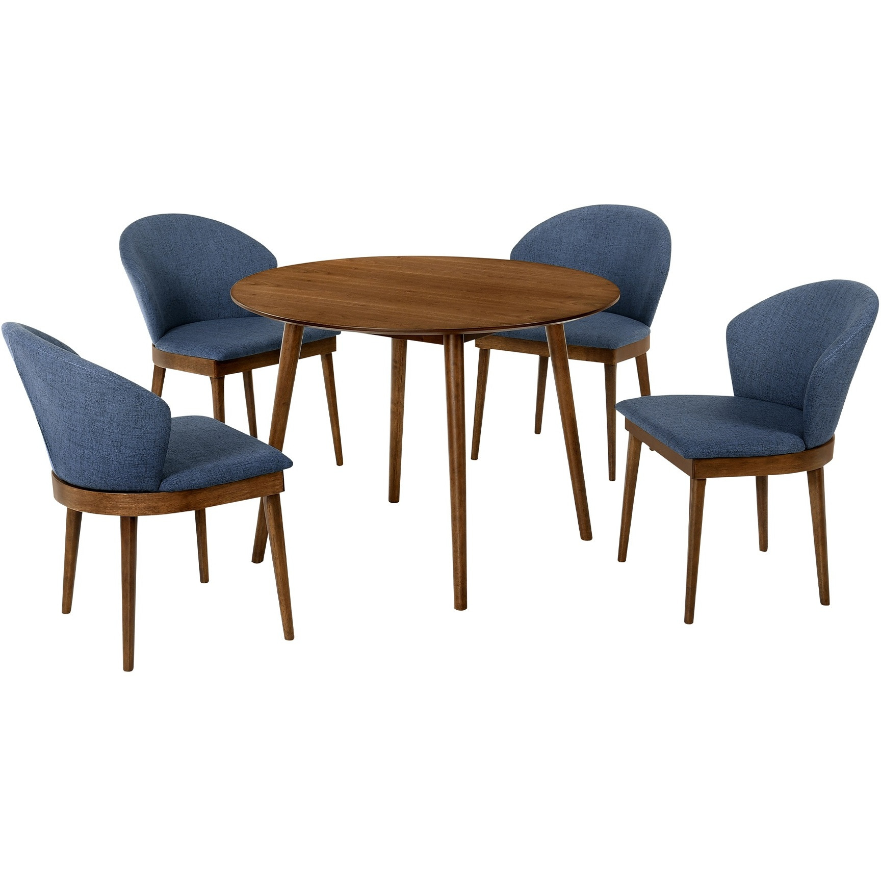 Arcadia and Juno 42" Round Blue and Walnut Wood 5 Piece Dining Set