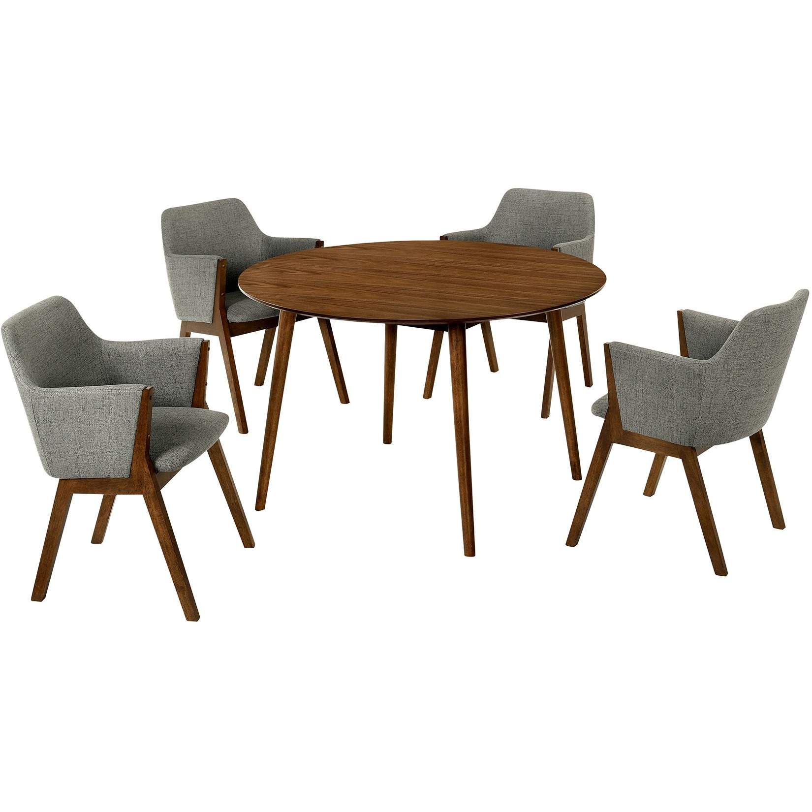 Arcadia and Renzo 48" Round Charcoal and Walnut Wood 5 Piece Dining Set