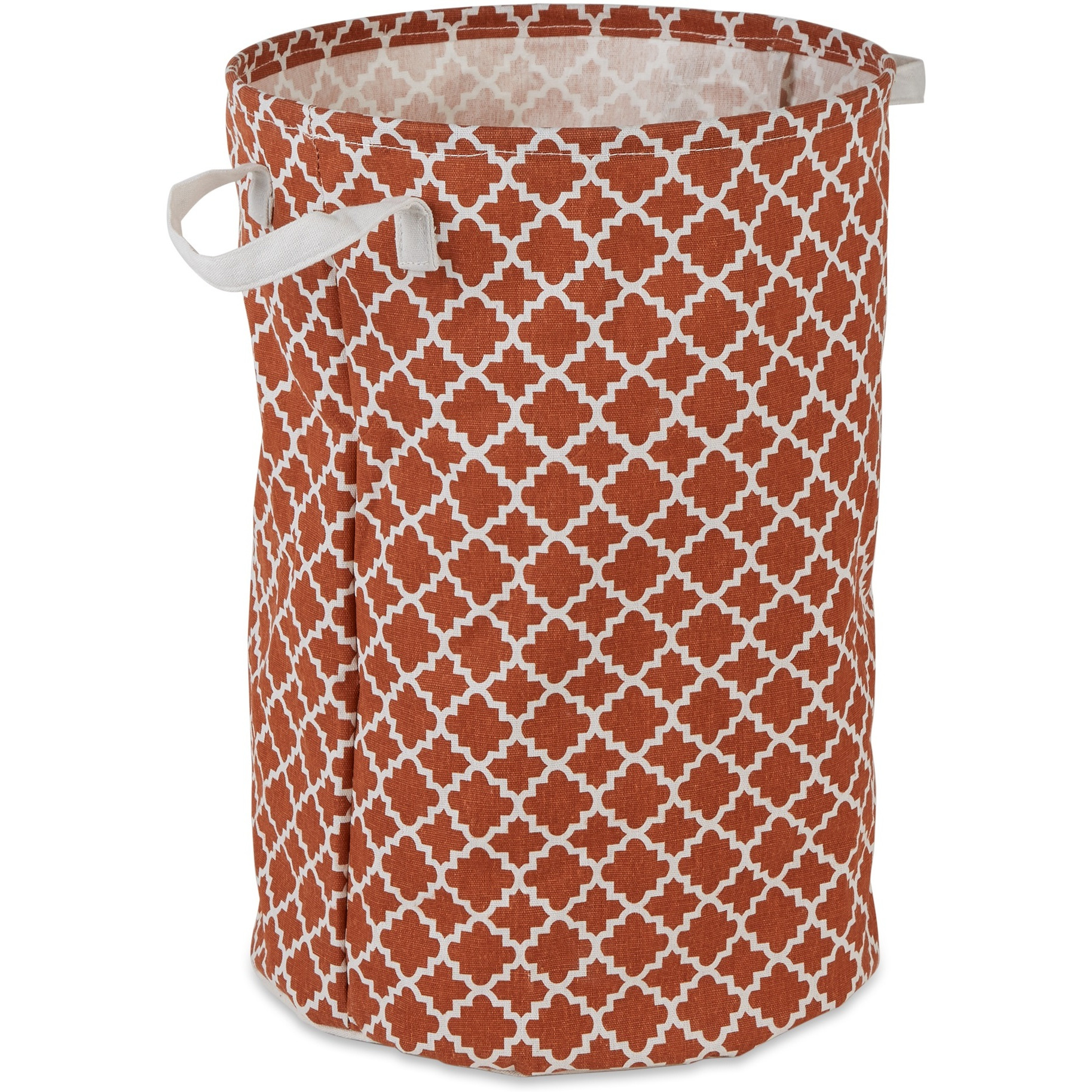DII PE-Coated Cotton Polyester Laundry Hamper Lattice Cinnamon Round 13.5x13.5x20