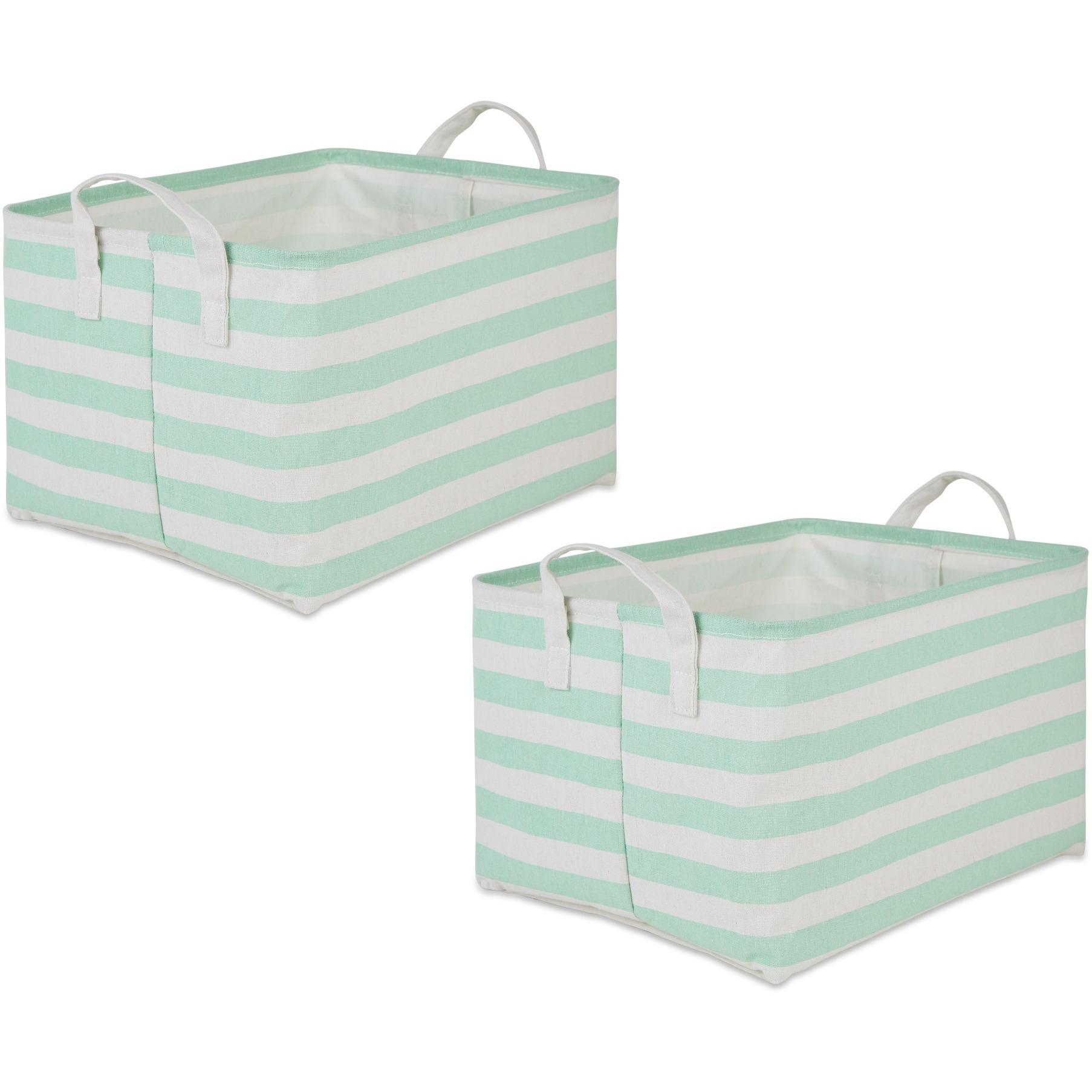DII PE-Coated Cotton Polyester Laundry Bin Stripe Aqua Rectangle Extra Large 12.5x17.5x10.5 (Set of 2)