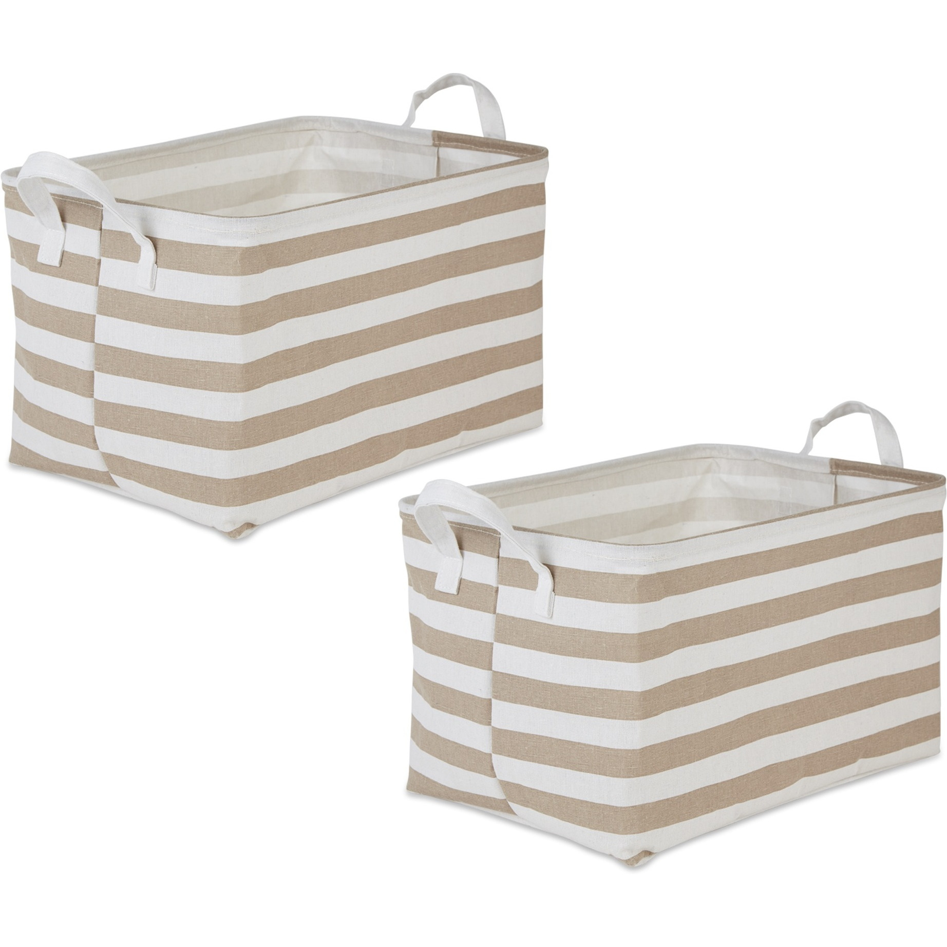 DII PE-Coated Cotton Polyester Laundry Bin Stripe Stone Rectangle Extra Large 12.5x17.5x10.5 (Set of 2)