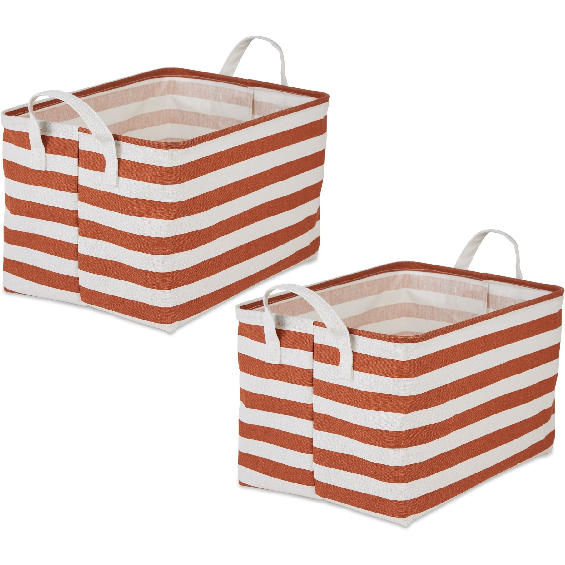 DII PE-Coated Cotton Polyester Laundry Bin Stripe Cinnamon Rectangle Extra Large 12.5x17.5x10.5 (Set of 2)