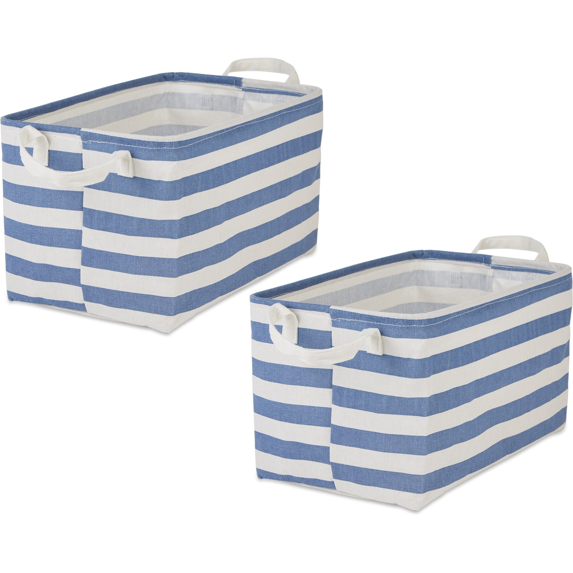 DII PE-Coated Cotton Polyester Laundry Bin Stripe French Blue Rectangle Large 10.5x17.5x10.5 (Set of 2)