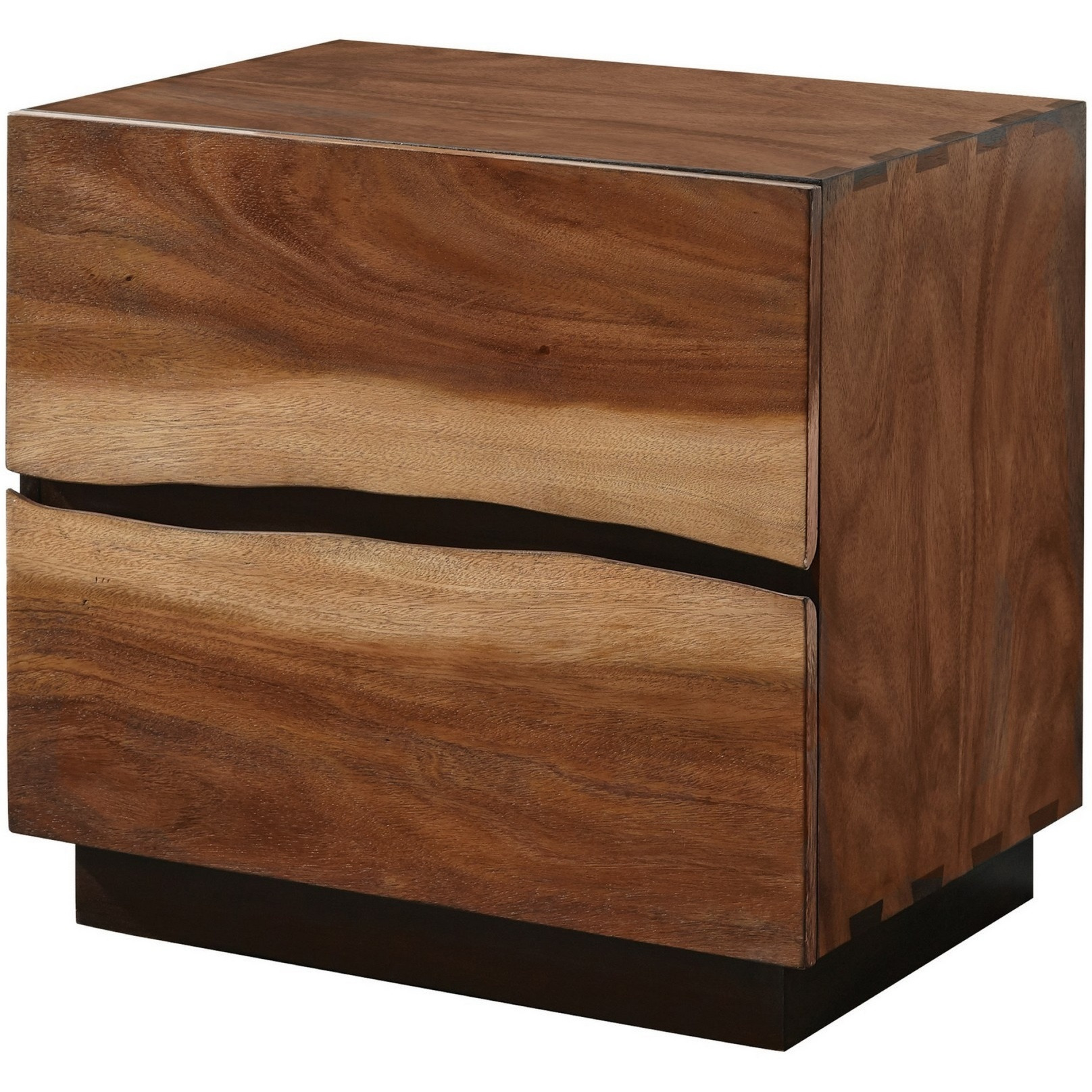 Nightstand with 2 Drawers and Live Edge Details, Brown