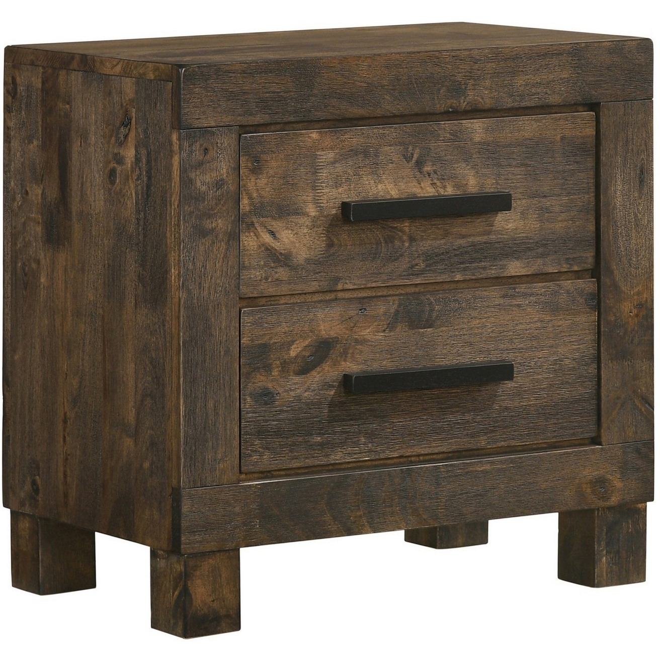 Wooden Nightstand with 2 Drawers and Grain Details, Brown