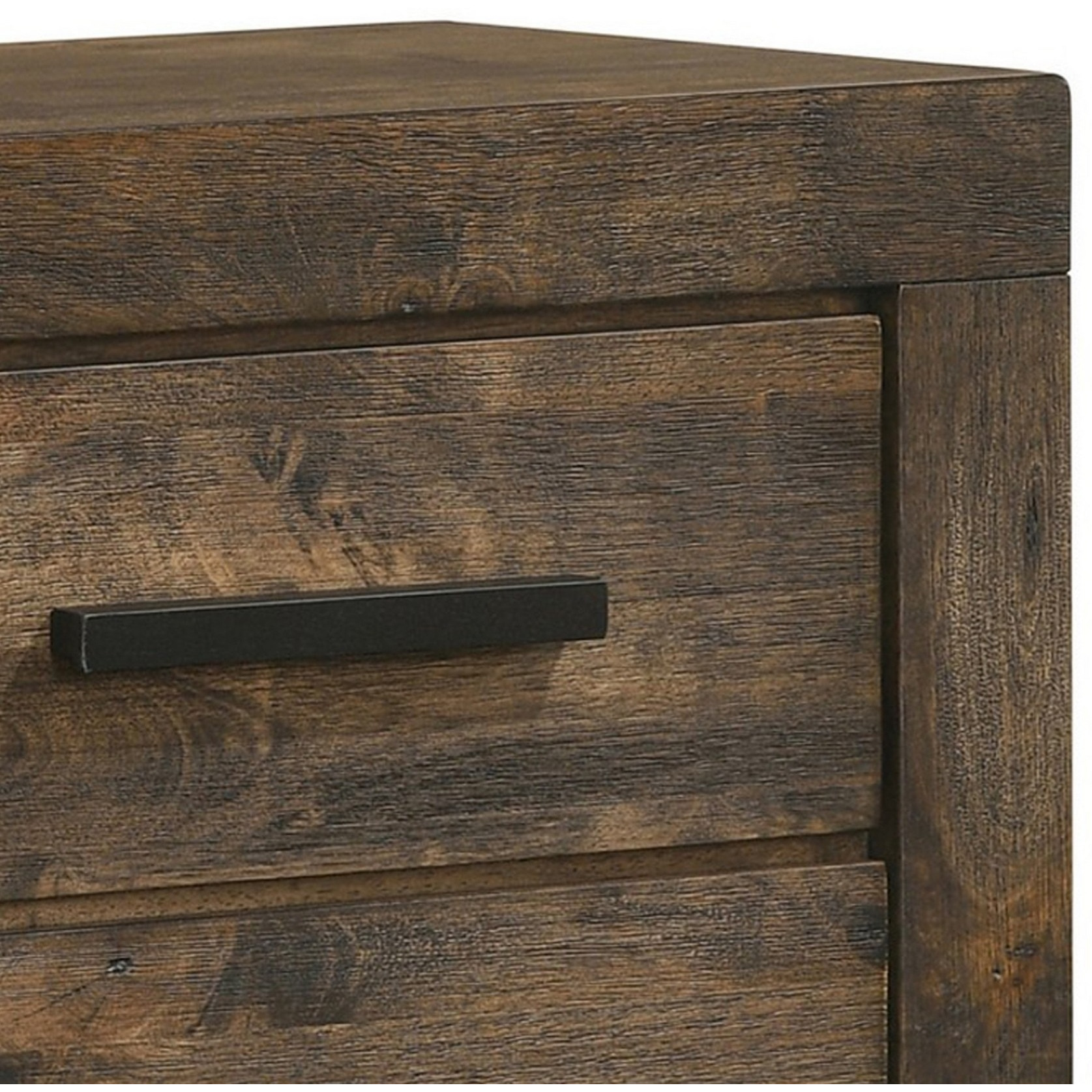 Wooden Nightstand with 2 Drawers and Grain Details, Brown