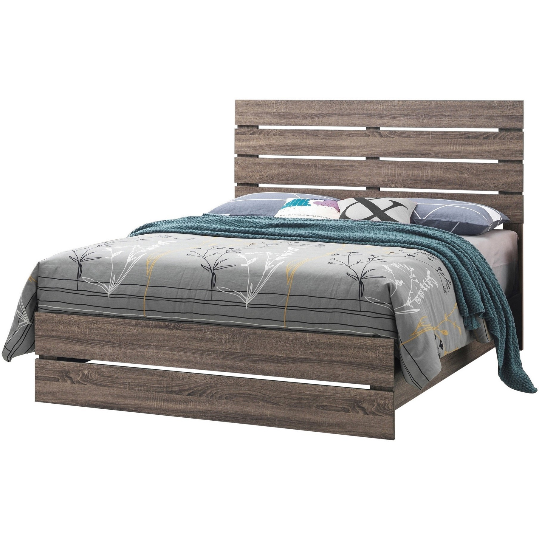 Queen Bed with Panel Headboard and Footboard, Brown