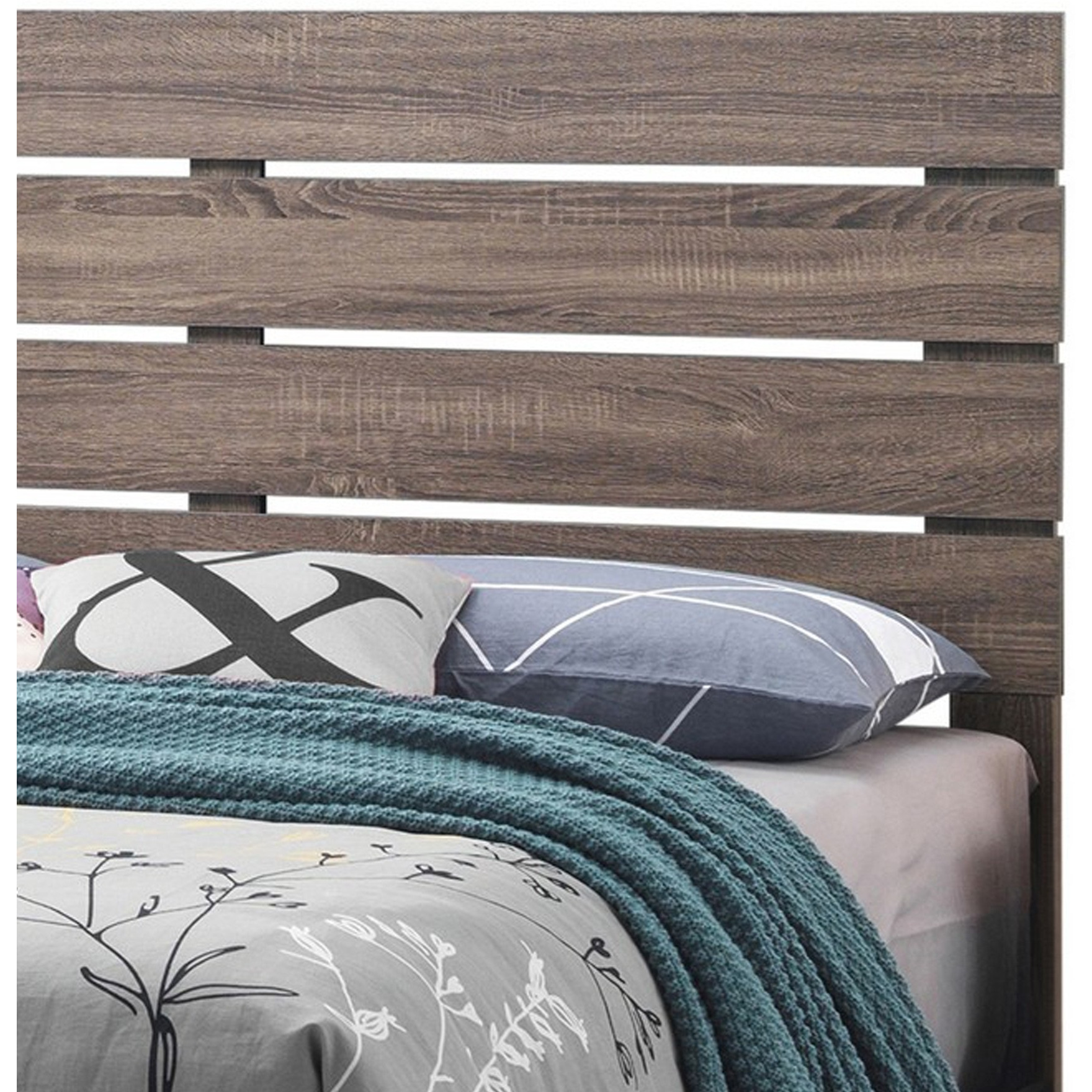 Queen Bed with Panel Headboard and Footboard, Brown