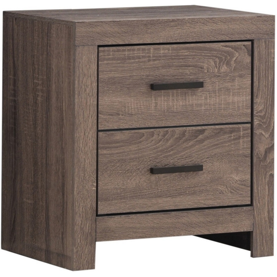 2 Drawer Nightstand with Metal Bar Pulls, Brown