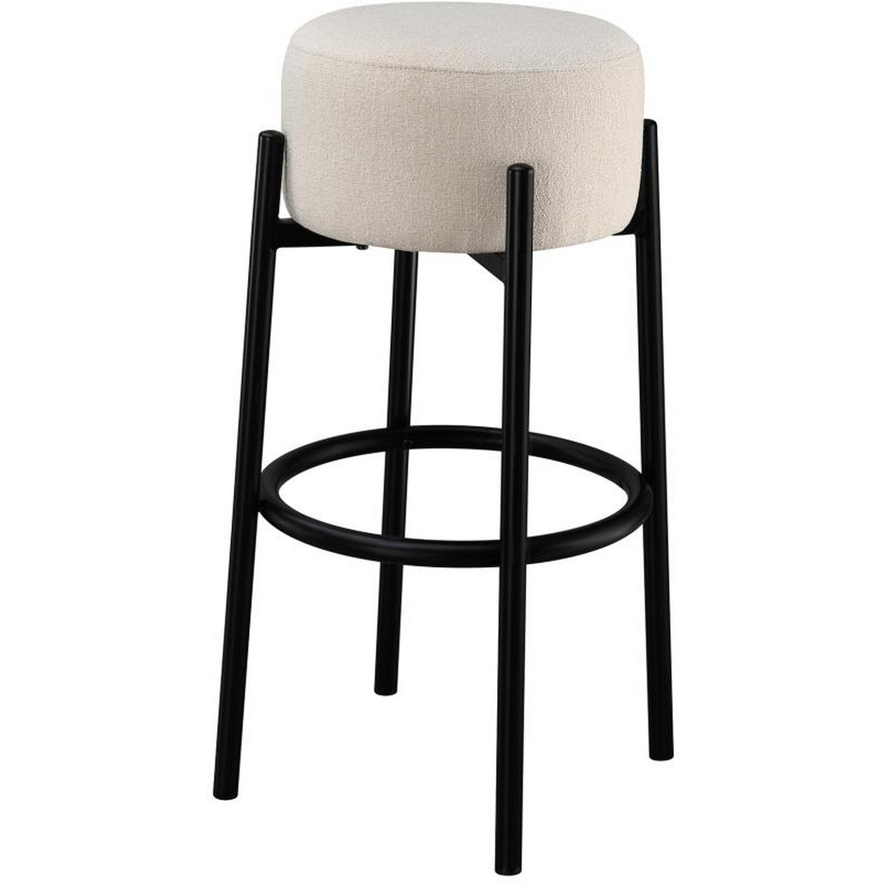 Barstool with Fabric Seat and Tubular Legs, Set of 2, Beige and Black