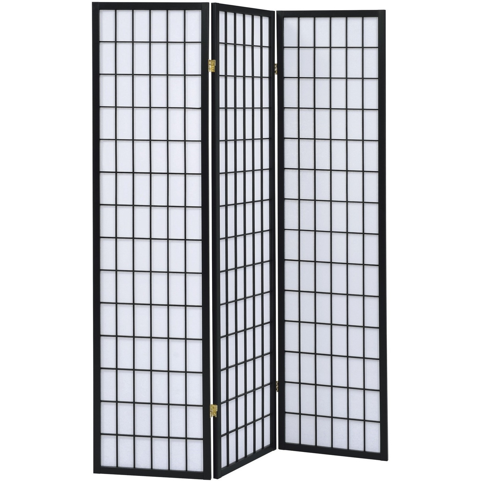 3 Panel Screen with Grid Design Wooden Frame, Black