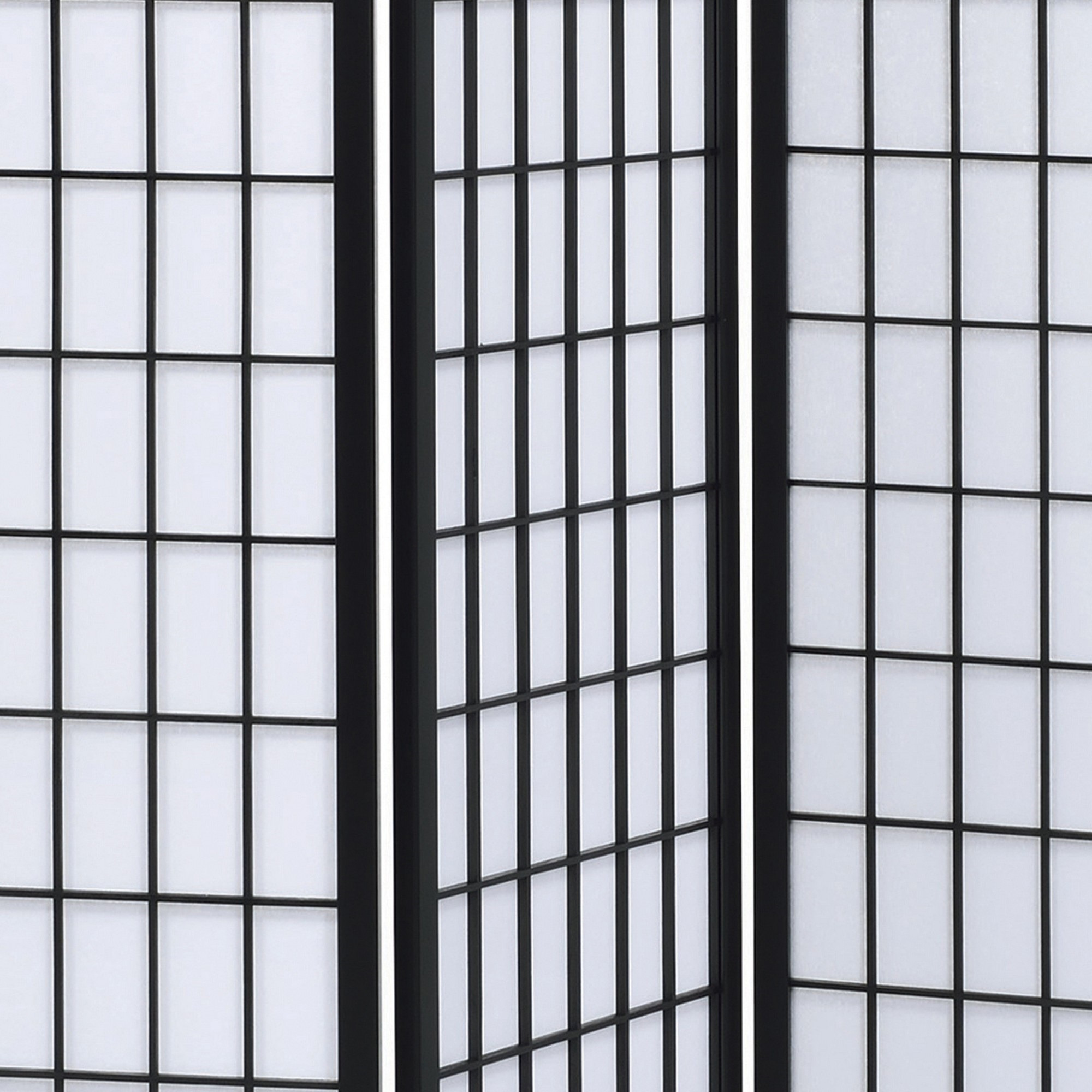 3 Panel Screen with Grid Design Wooden Frame, Black
