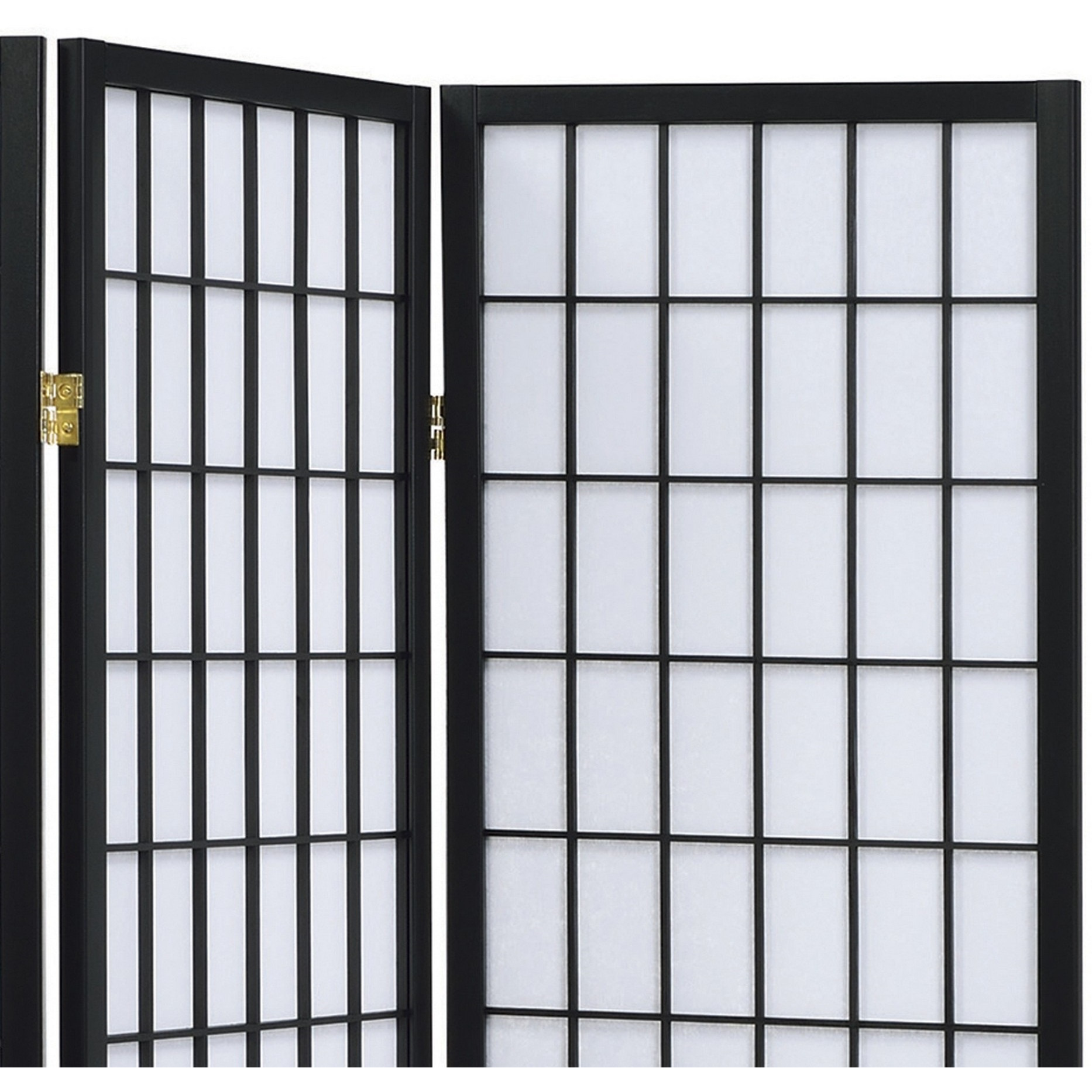 3 Panel Screen with Grid Design Wooden Frame, Black