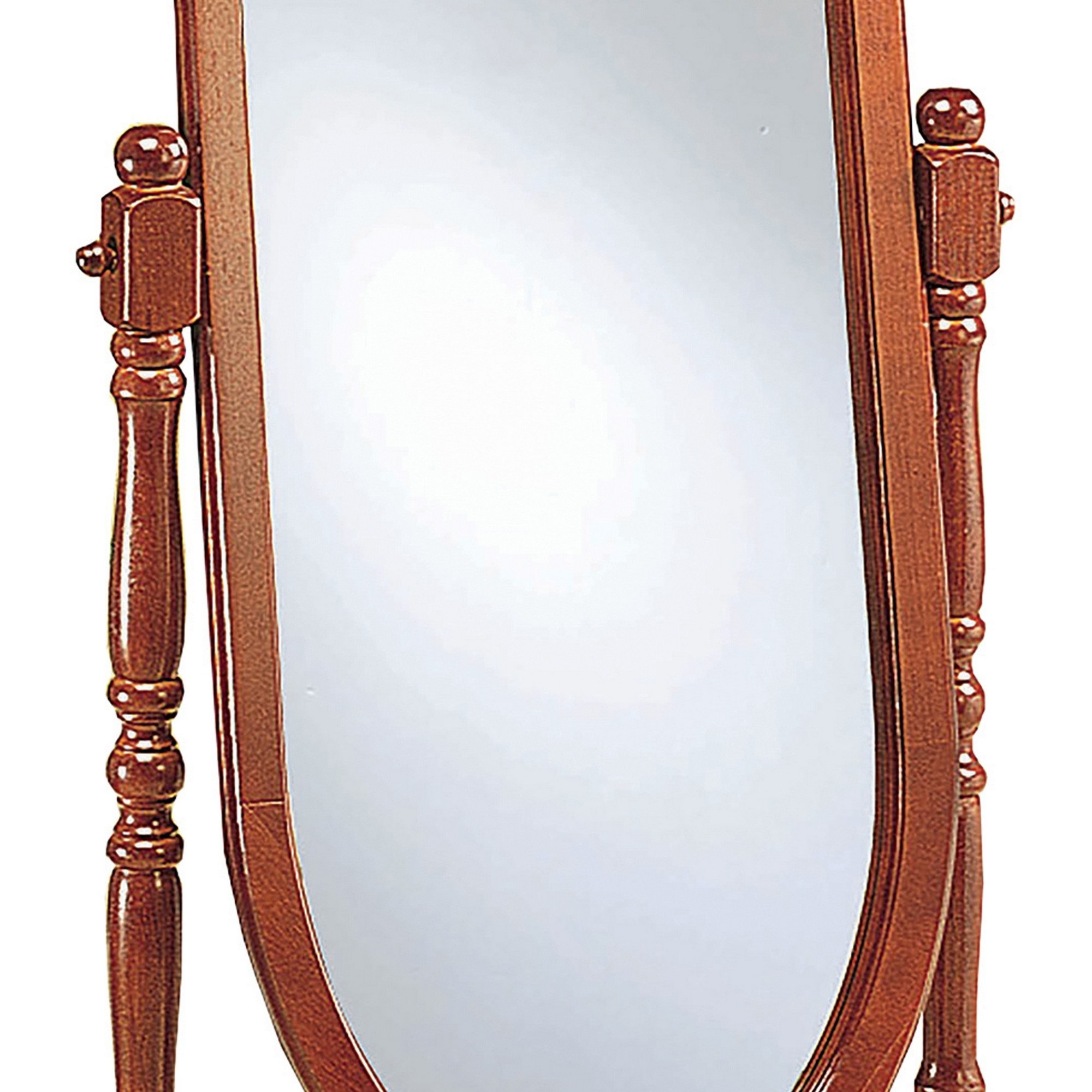 Standing Cheval Mirror with Oval Frame Turned Posts, Brown