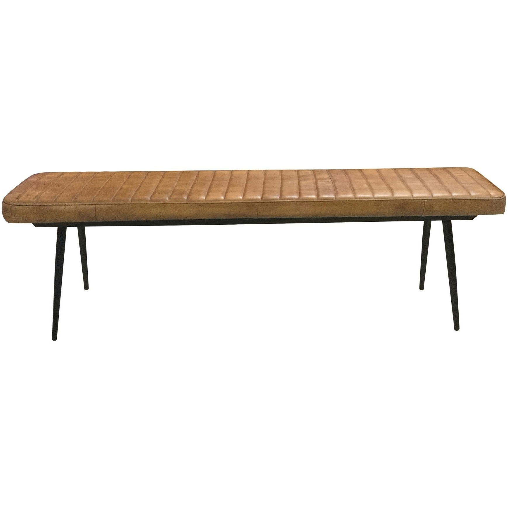 Bench with Tufted Leatherette Seat and Metal Legs, Brown