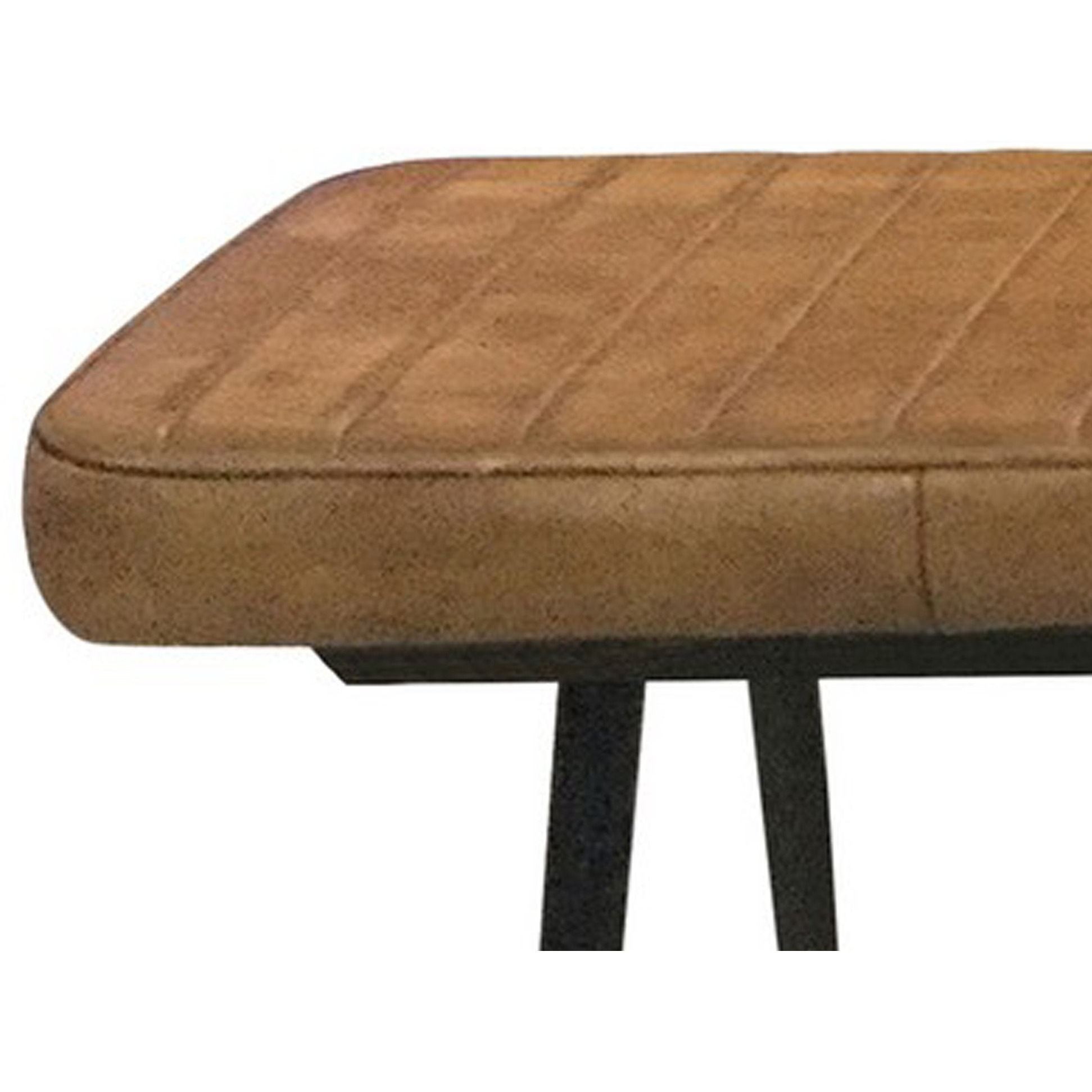 Bench with Tufted Leatherette Seat and Metal Legs, Brown