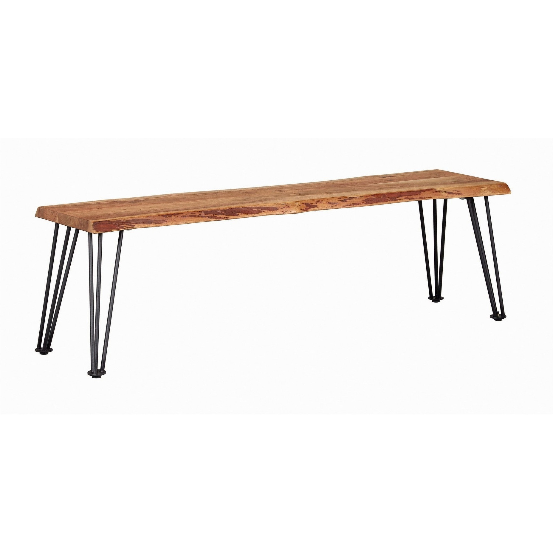 Wooden Dining Bench with Live Edge Details and Metal Legs, Brown