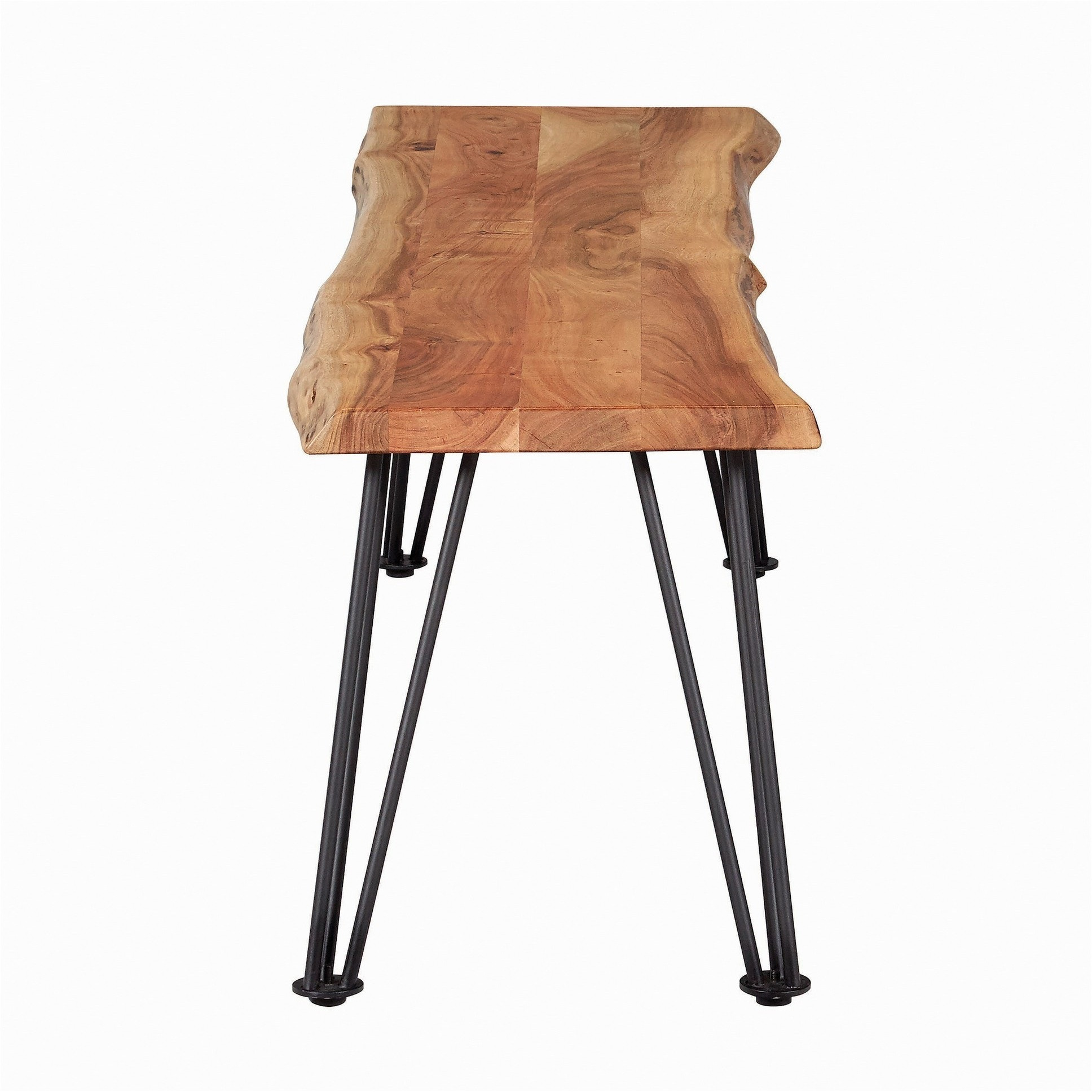 Wooden Dining Bench with Live Edge Details and Metal Legs, Brown
