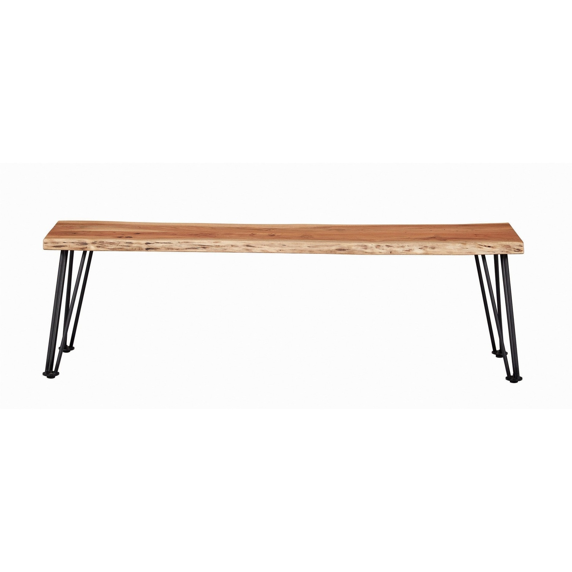 Wooden Dining Bench with Live Edge Details and Metal Legs, Brown