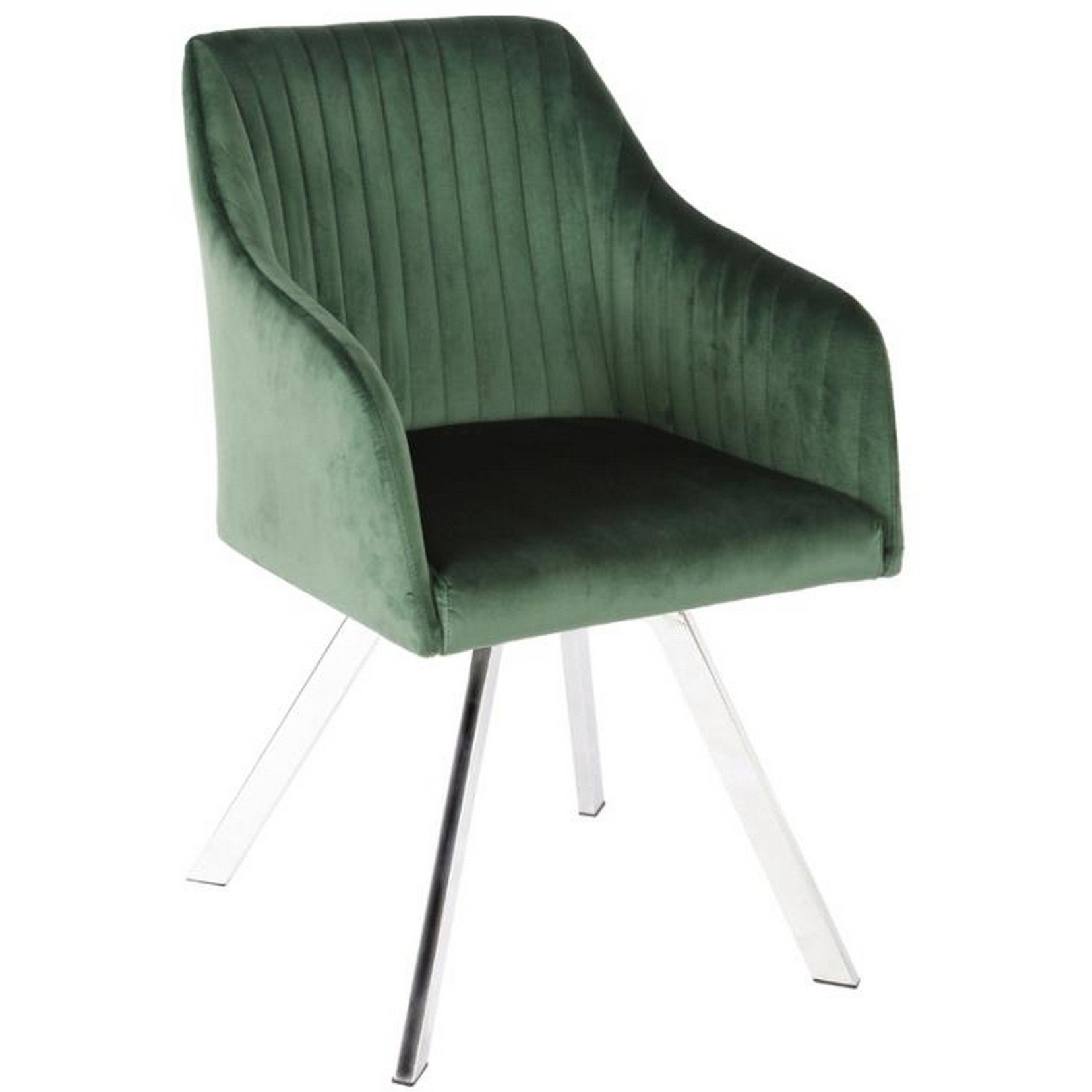 Metal Swivel Dining Chair with Channel Tufted Seat, Green